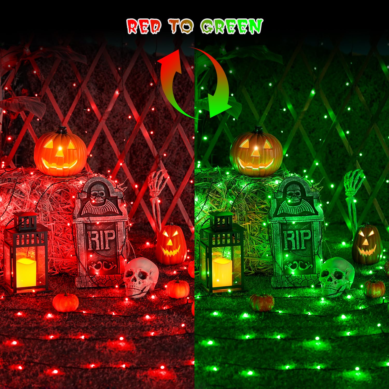 JMEXSUSS Halloween String Lights, 500 LED, 11 Modes, Red & Green, Plug-in, 173ft, for Indoor/Outdoor Party Decor