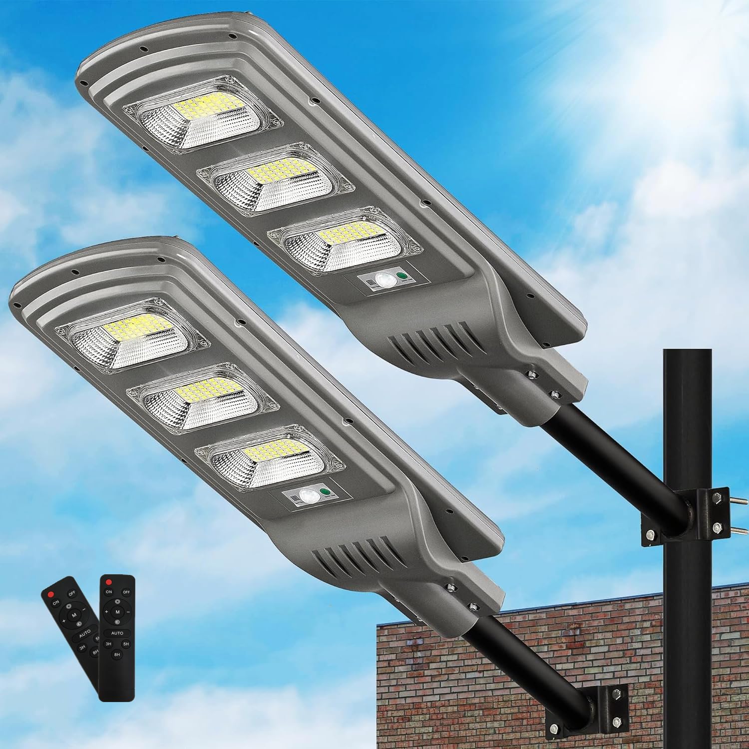 Lovus 2Pack Solar LED Street Light, 4200W Outdoor Solar Parking Lot Light Dusk to Dawn with Motion Sensor for Garage, Driveway,