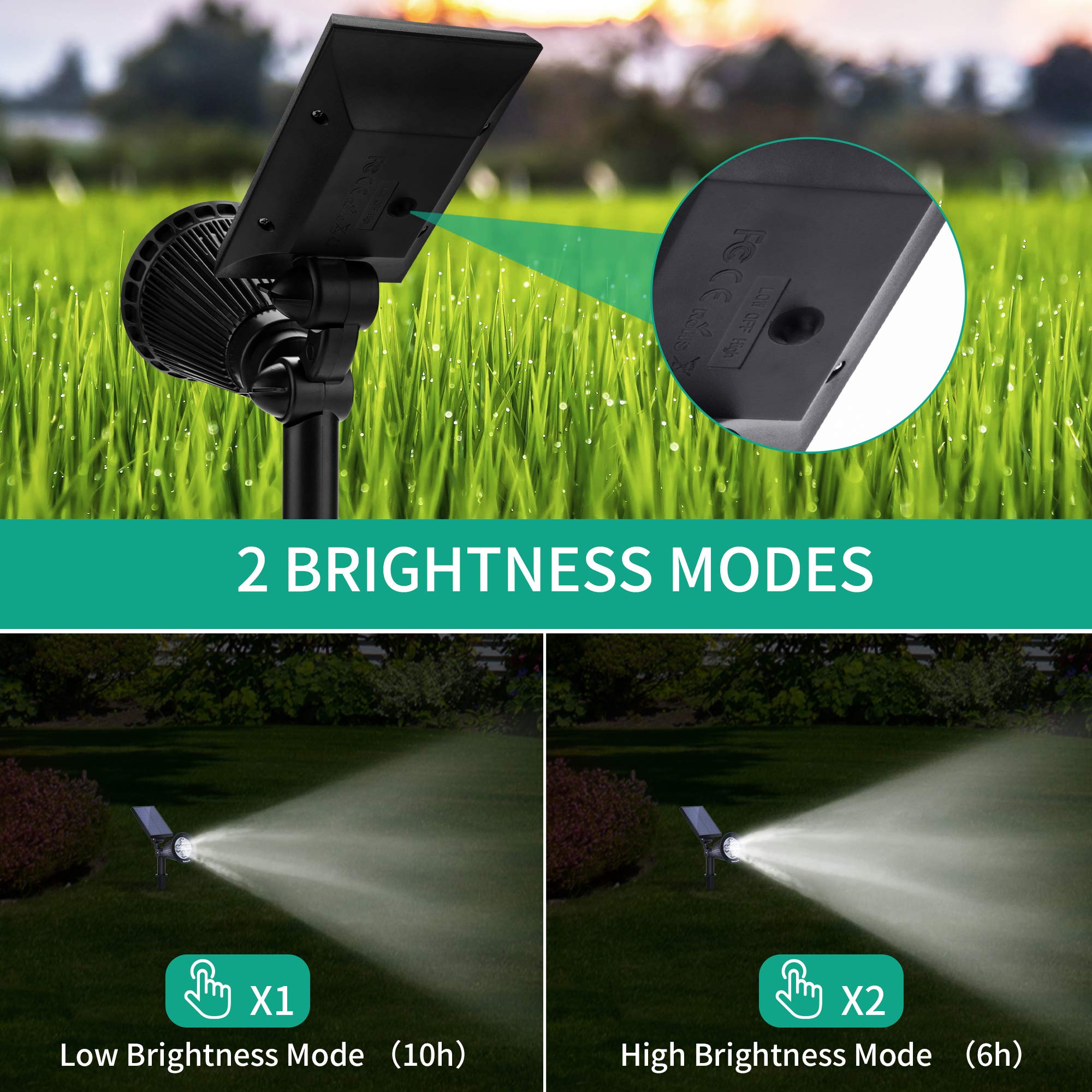 Nekteck 2-Pack Solar Spot Lights, Waterproof Outdoor Landscape Lighting, Warm White, Auto On/Off