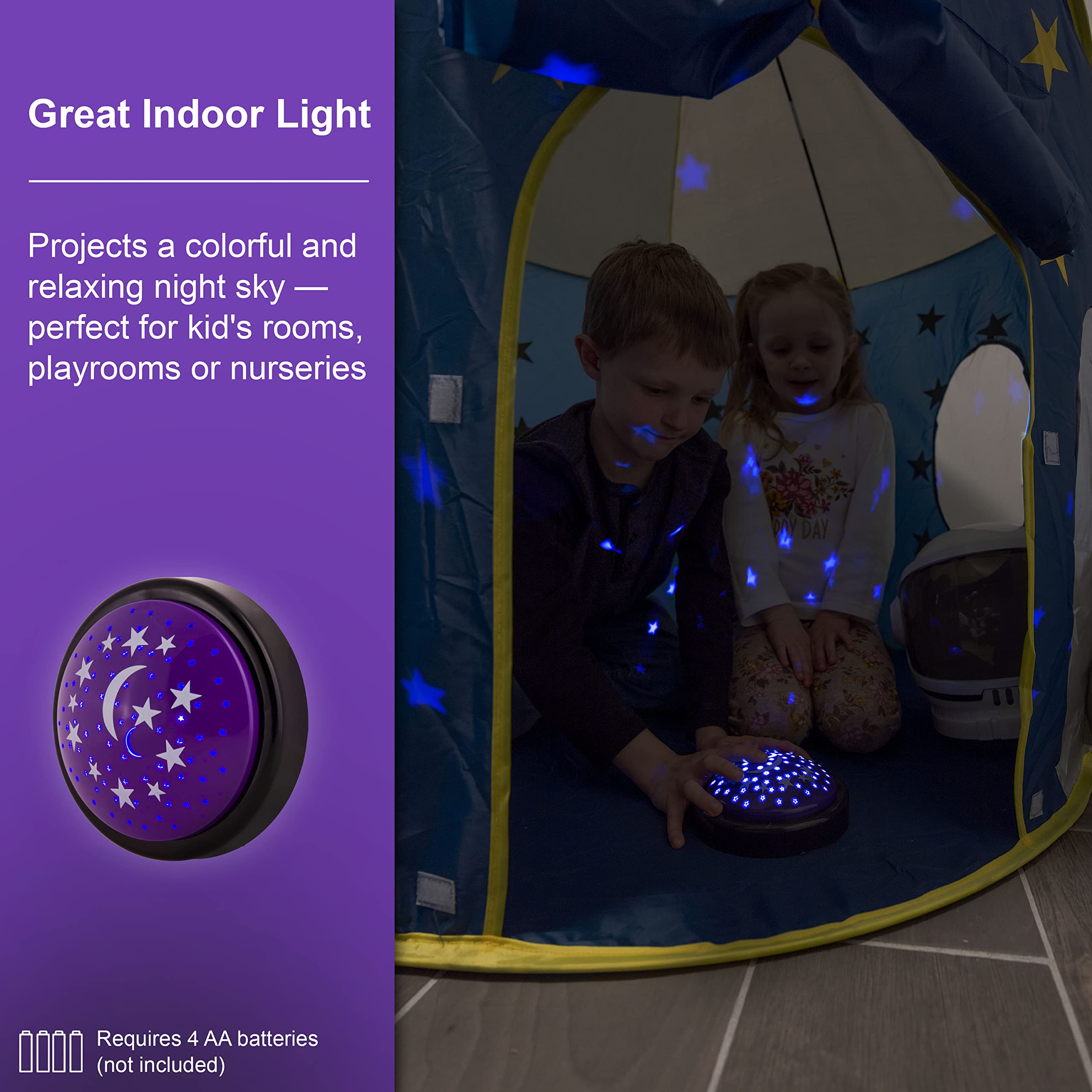 Ge Led Moon And Star Projector Night Light, Battery Operated Tap Light, Ideal For Kids Bedrooms, Playrooms, And Nurseries - 1745