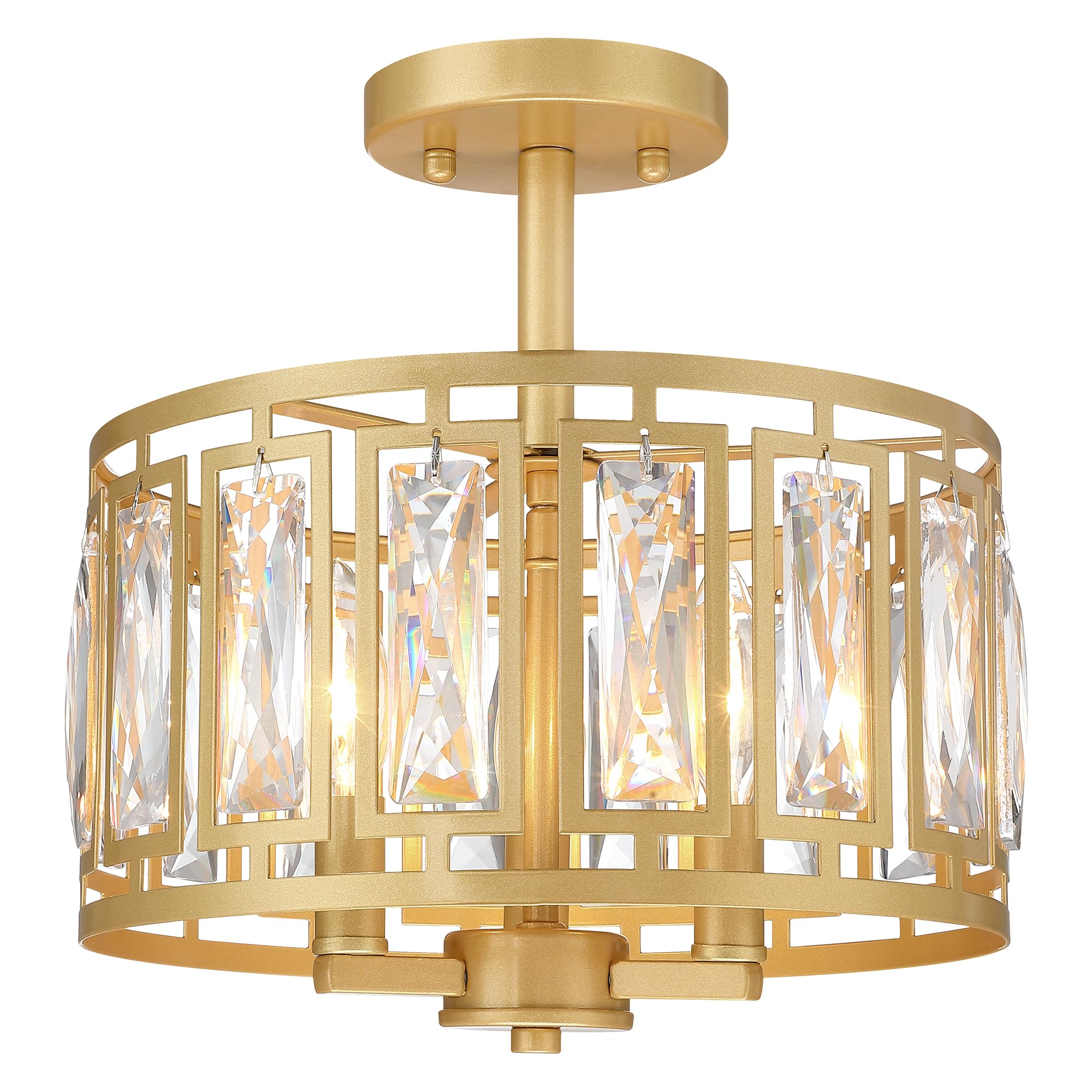 Crystal Ceiling Light Fixture, Modern Semi Flush Mount Ceiling Light, Gold Lighting Chandelier For Kitchen, Bedroom, Dining Room