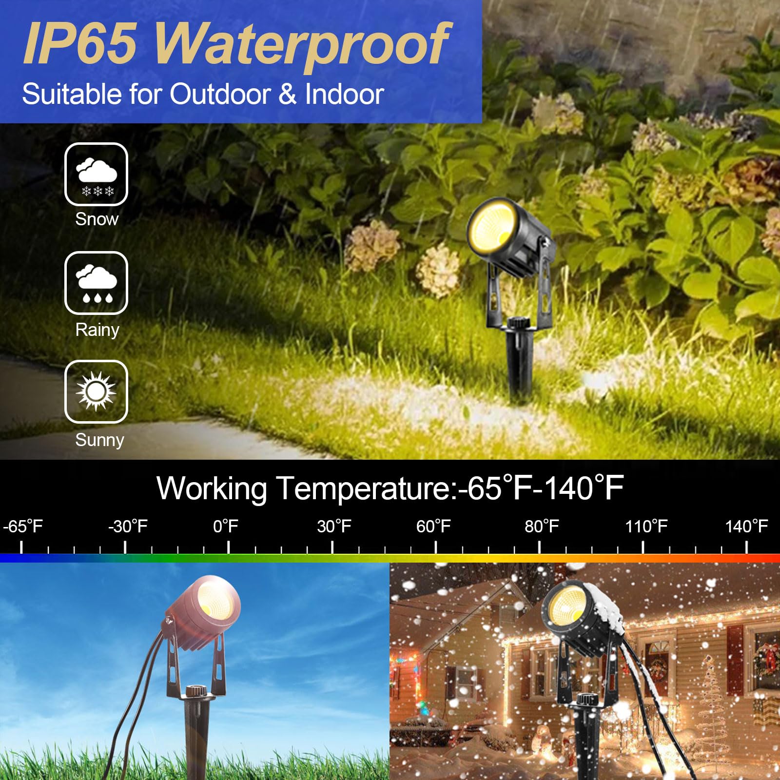 GreenClick Landscape Lighting - 3W 12V Extendable Outdoor Spotlights, 1800 Lumen, IP65 Waterproof, 6 Pack, Warm White, Model TG018J13A6
