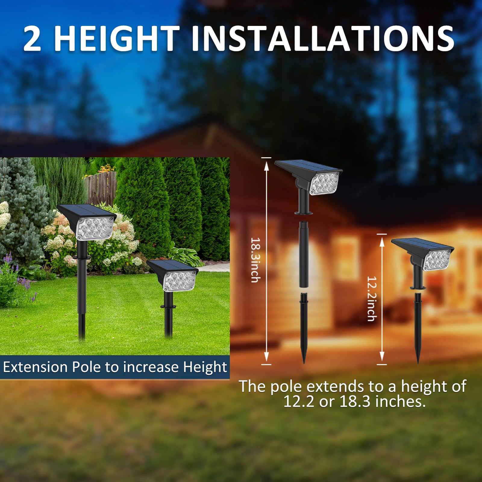 T-SUNUS Solar Spotlights - Cold White 6000K, IP65 Waterproof, 2-in-1 Outdoor Landscape Light, 1 Pack, White, Model T-SUNUS