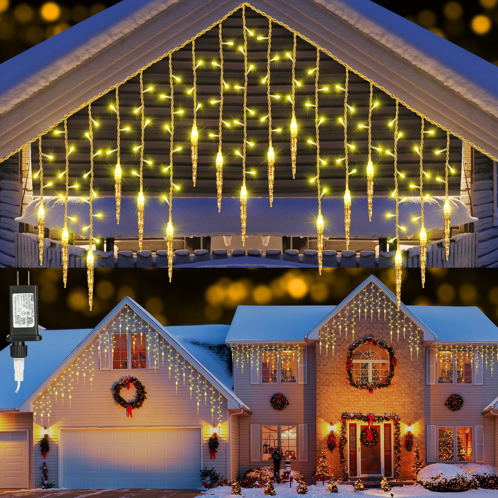 Christmas Icicle Lights, 432 LED 35.4ft 8 Modes Low Voltage Icicle String Lights with 72 Drops, Icicle Fairy Twinkle Lights for 