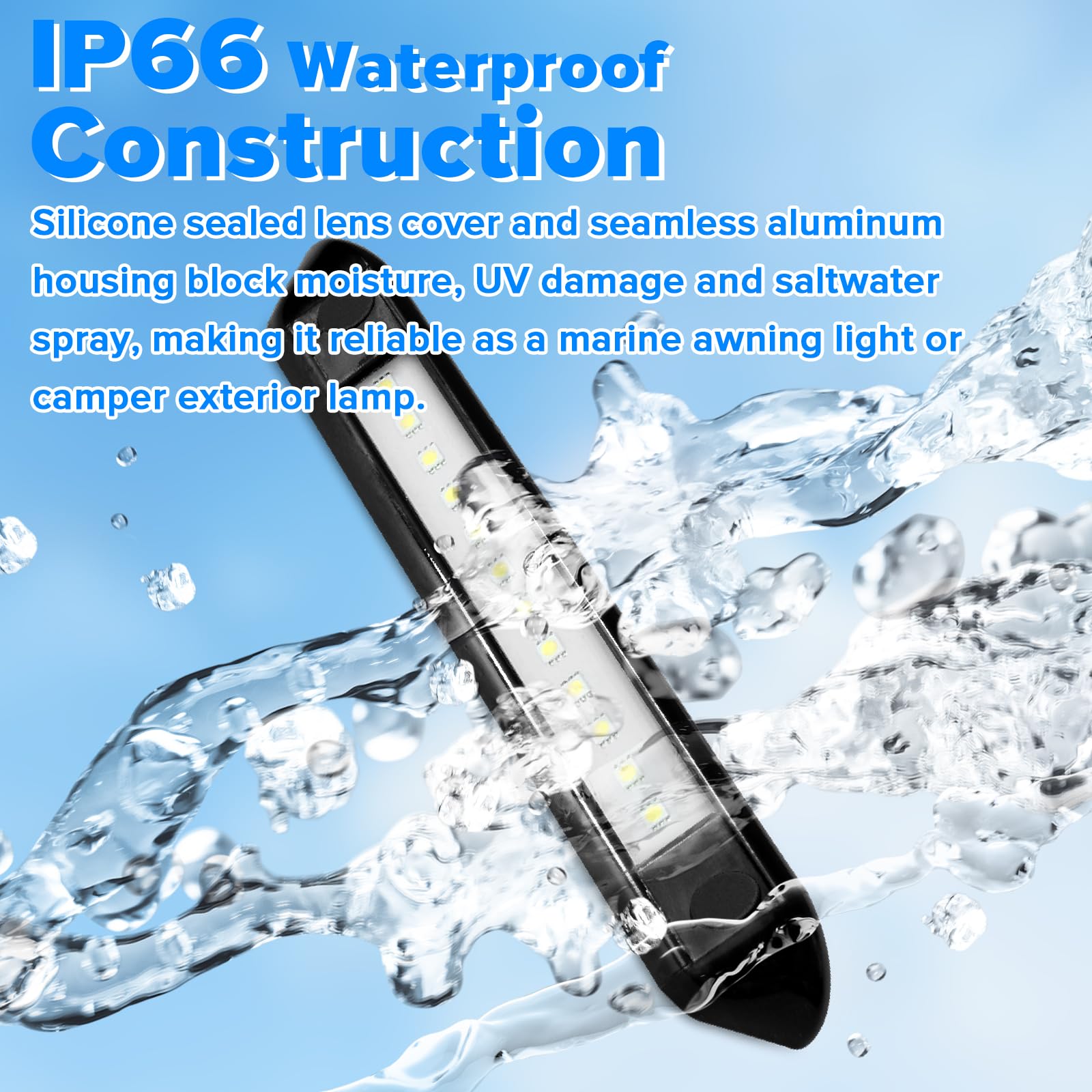 Dream Lighting 12V Waterproof Awning LED Lights, 9.84" Cool White, Black Shell, Pack of 2, Model 0013502H-C