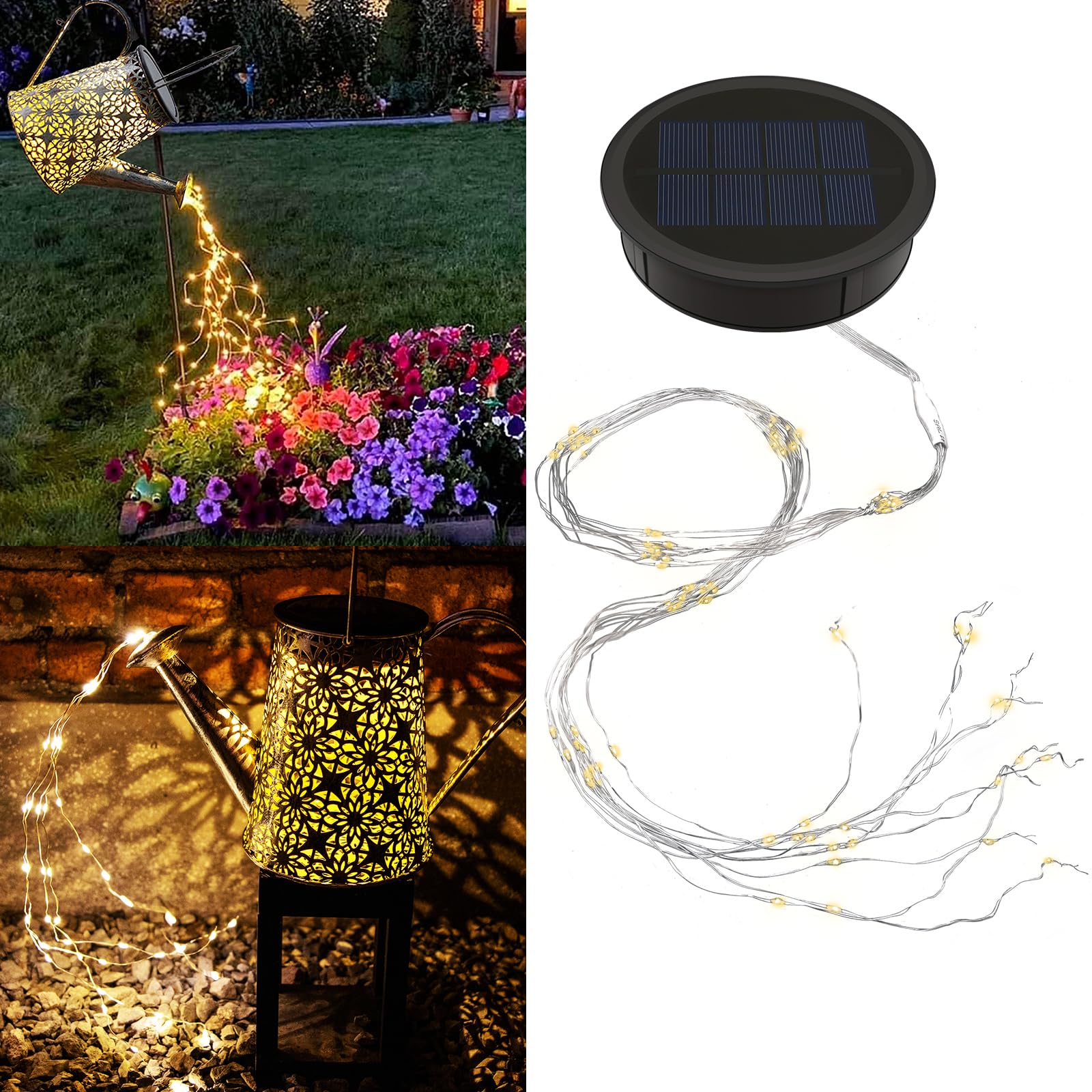 VOOKRY Watering Can Solar Lights - Replacement Top with 3.5Ft 80 LED Flashing String Lights, Outdoor Waterproof Solar Lantern Ba
