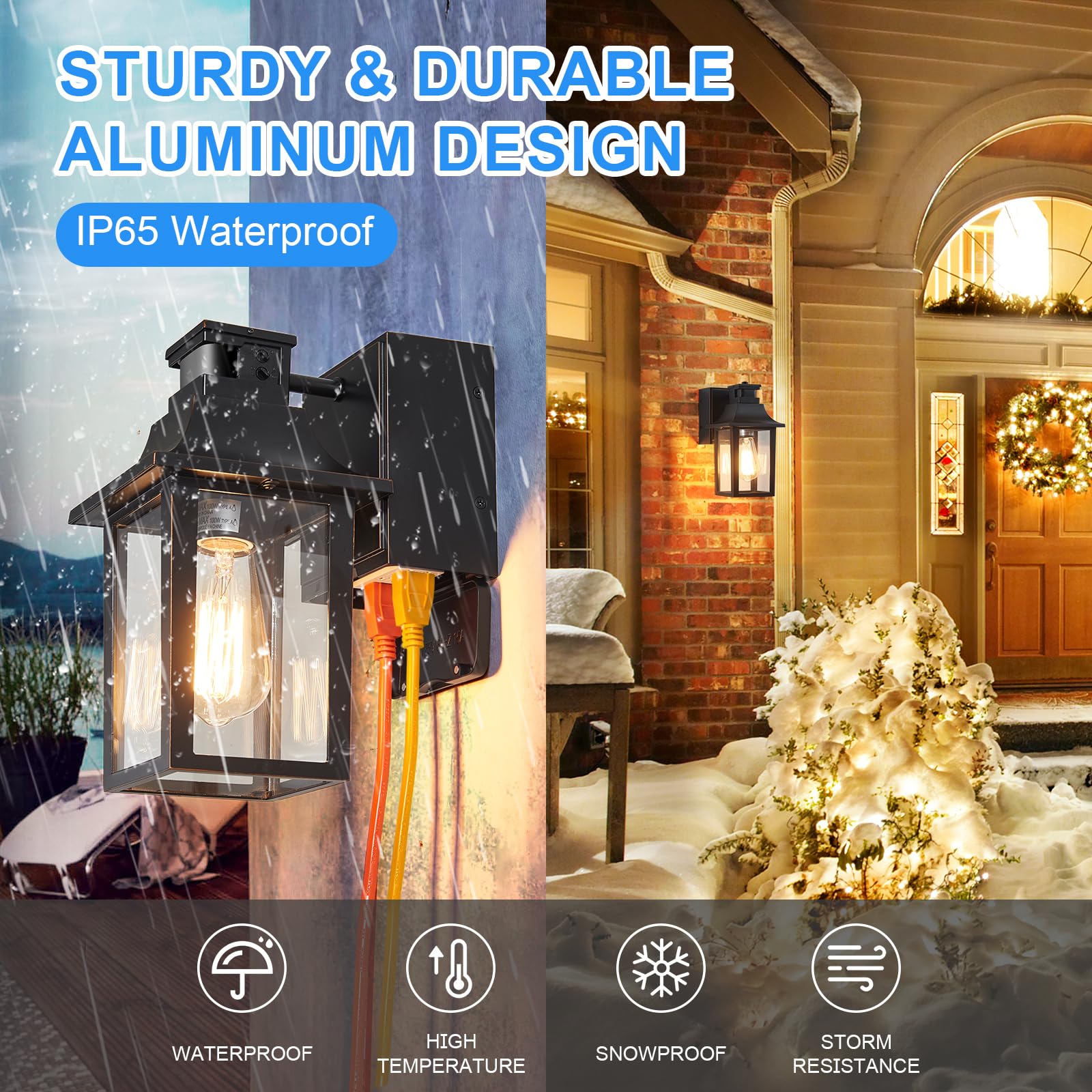 Titosichy Porch Light With Gfci Outlet Dusk To Dawn Motion Sensor Outdoor Light 3 Light Modes Exterior Light Fixture Waterproof Outside Wall Light For House Patio Garage