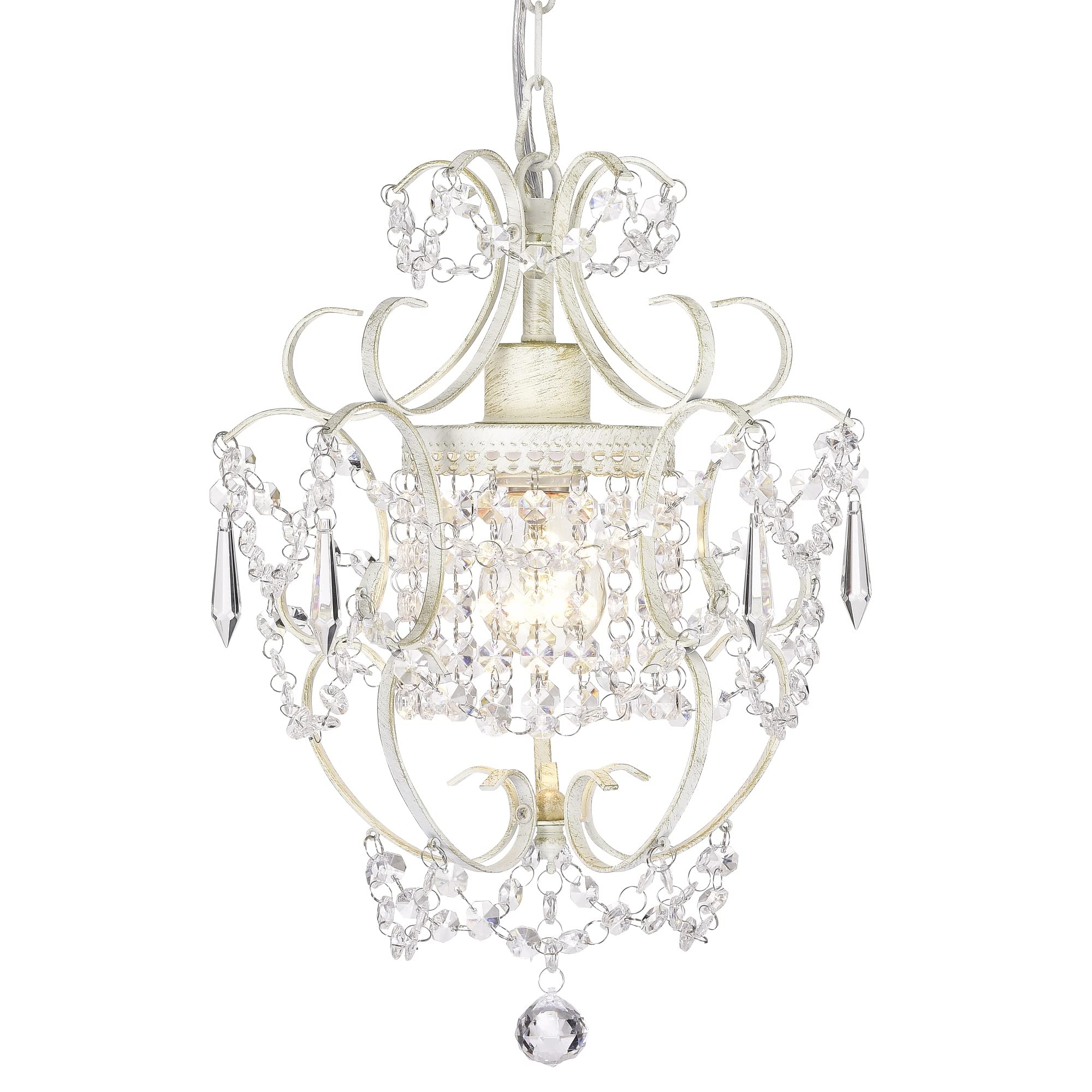 Small Crystal Chandelier for Bedroom, 90% Pre-Assembled 1 Light White Chandelier, Mini Acrylic Crystal Ceiling Light Fixture Cha