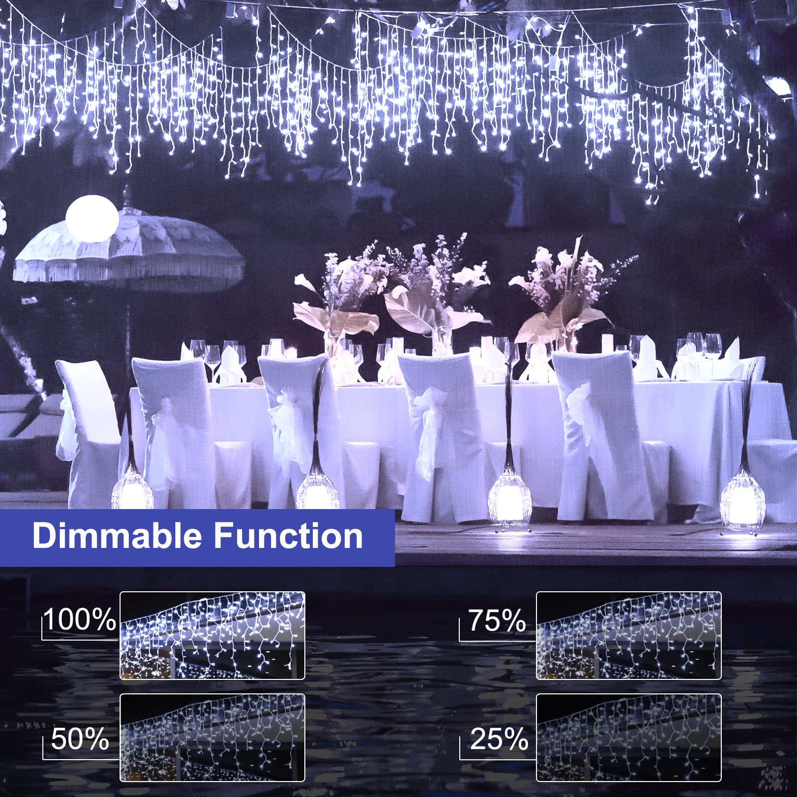 Brightown Icicle Lights Outdoor 40 FT 432 LED White with Remote & Timer, Waterproof, 8 Modes for Roof Patio Tree House Decor
