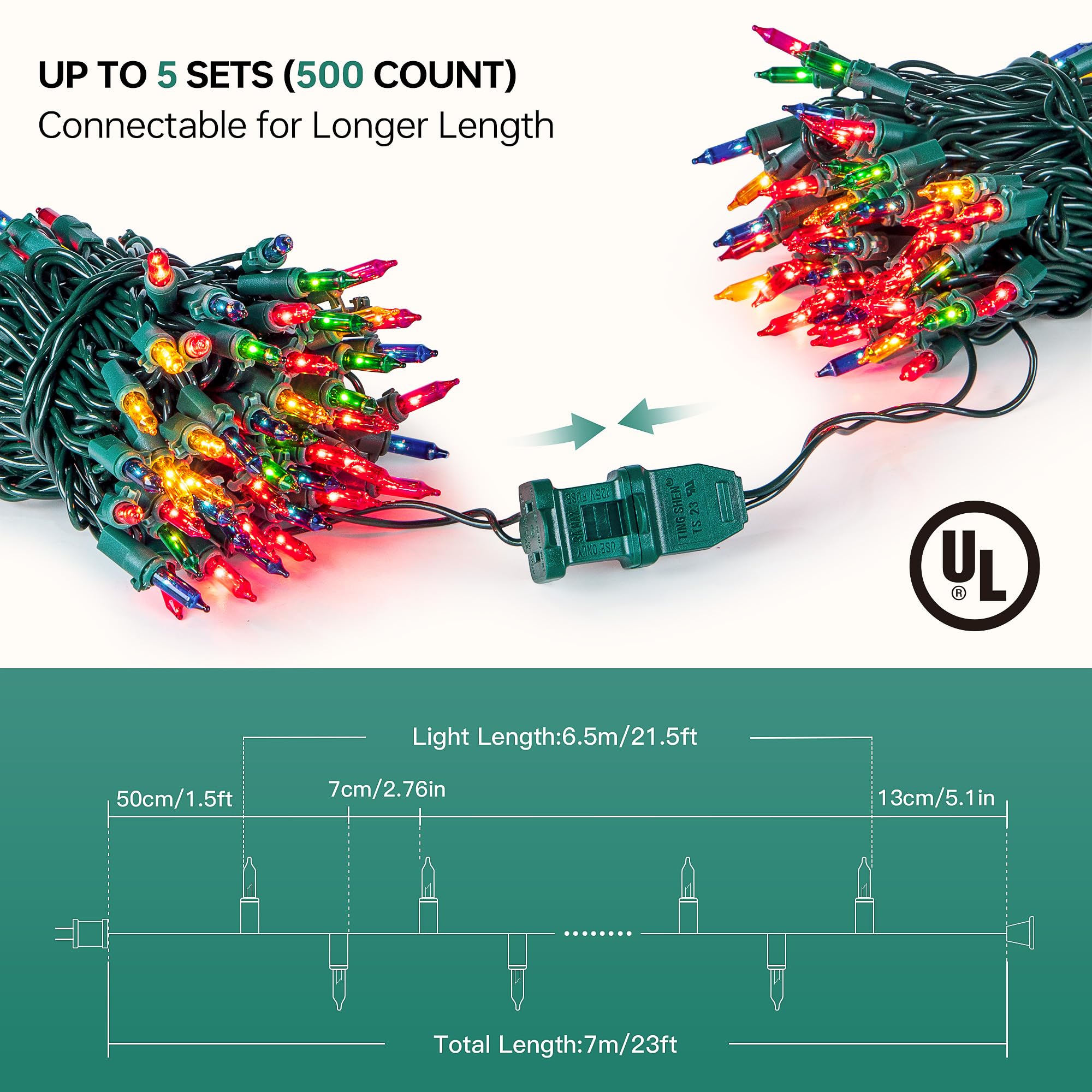 Christmas Lights, Clear Outdoor Lights,2 Pack 23Ft 100 Green Wire Lights Connectable Incandescent Mini Light,Ul Approved Xmas Tree Lights For Easter Home Patio Holiday Party Garden Decor(Multicolor)