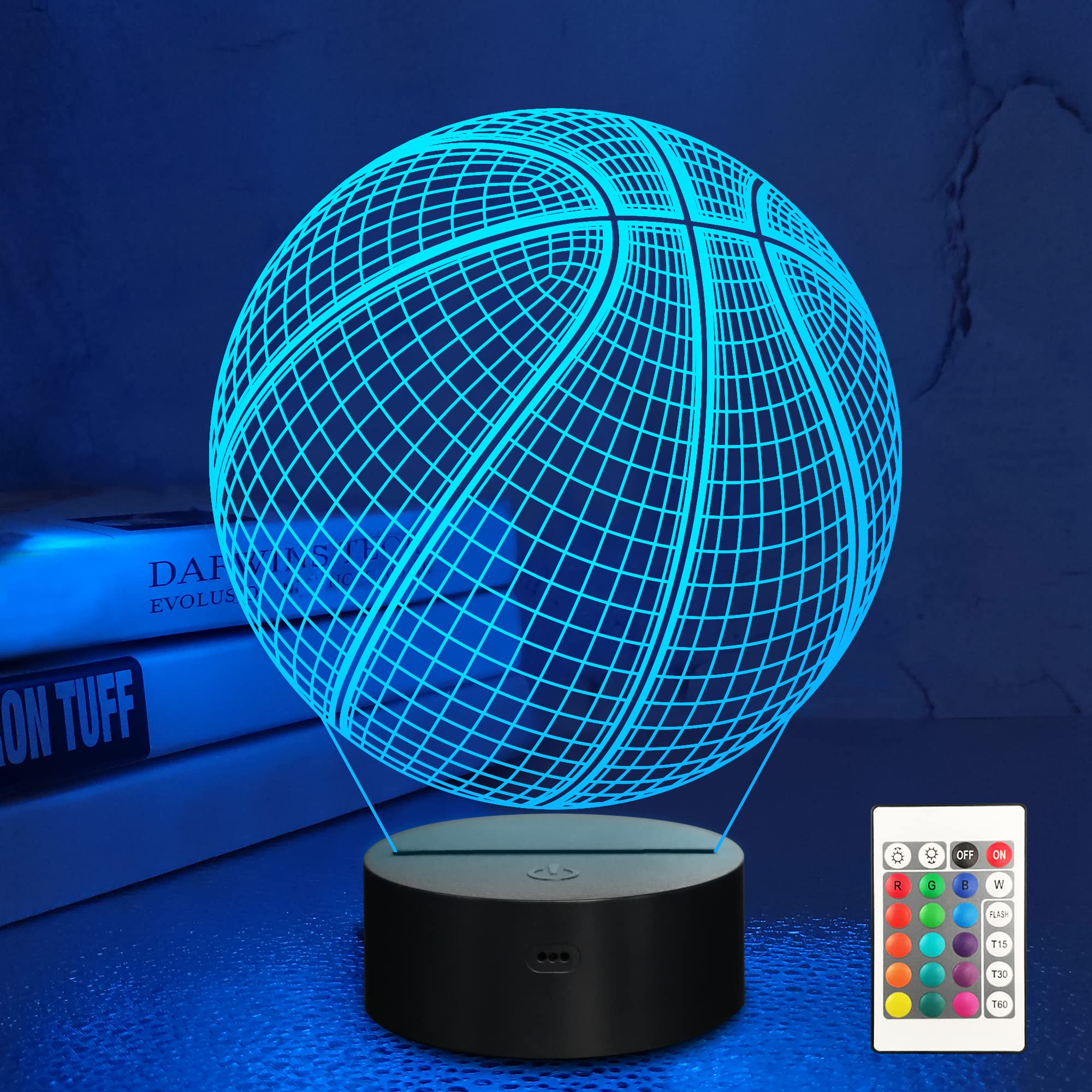 Lampeez 3D Optical Illusion Basketball Night Light with Remote Control, 16 Colors, Model FS-2810-9999
