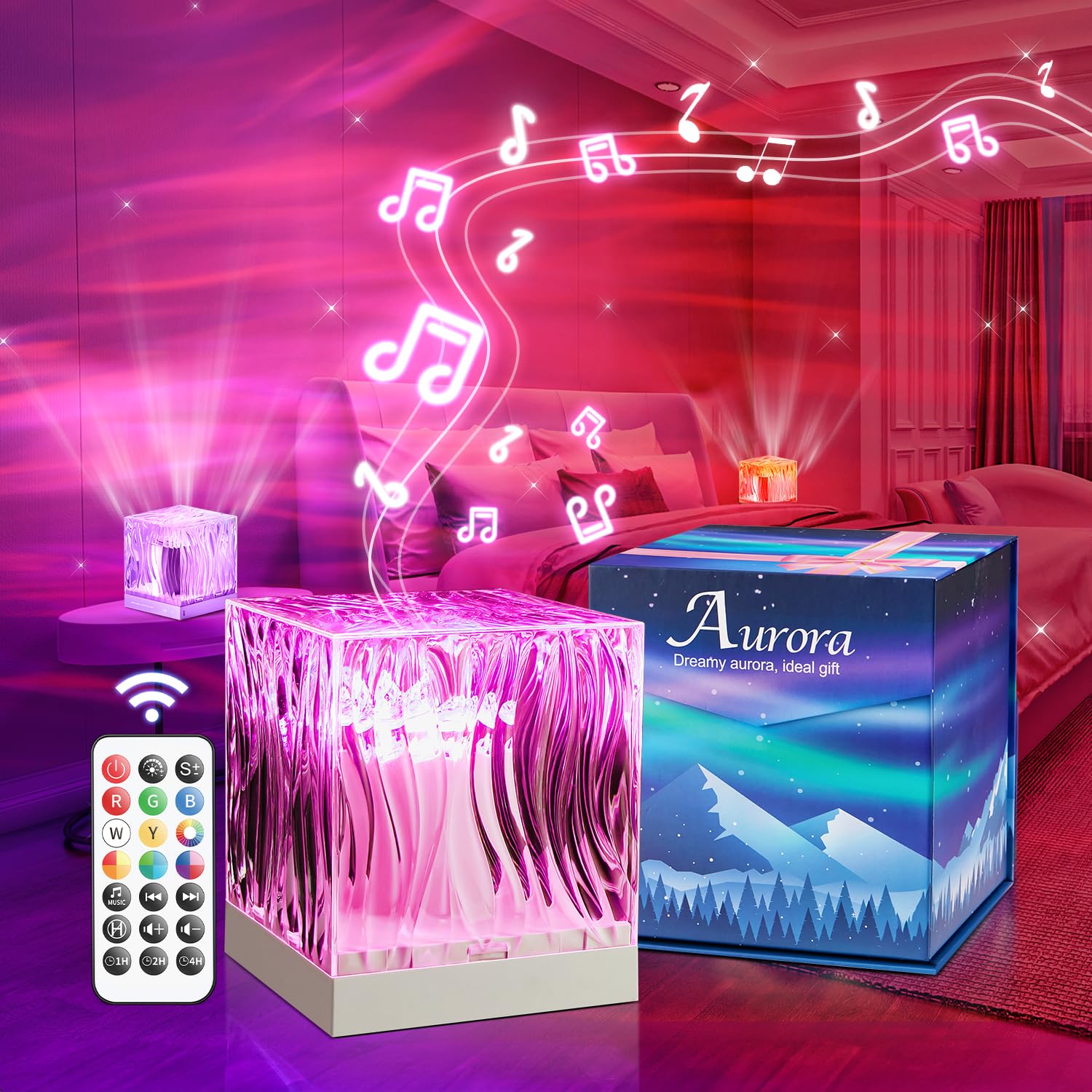 Mubarek Crystal Lamp Night Light Projector, RGB Multi-Color, Bluetooth, Remote Dimmable, Model WH-E22, Acrylic, Music Color
