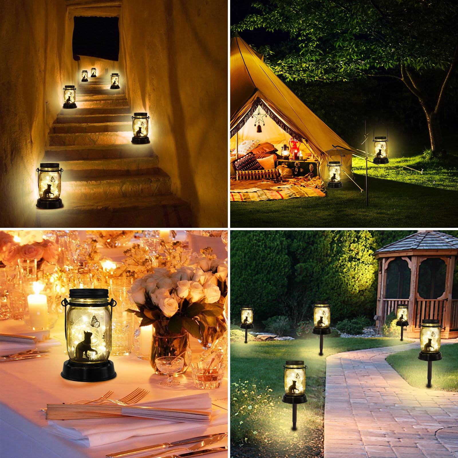 Cat Butterfly Solar Light, Fairy Lantern Garden Lights, Jar Bottle Light, Solar Lanterns Outdoor Garden Decor, Mom Gift, Grandma