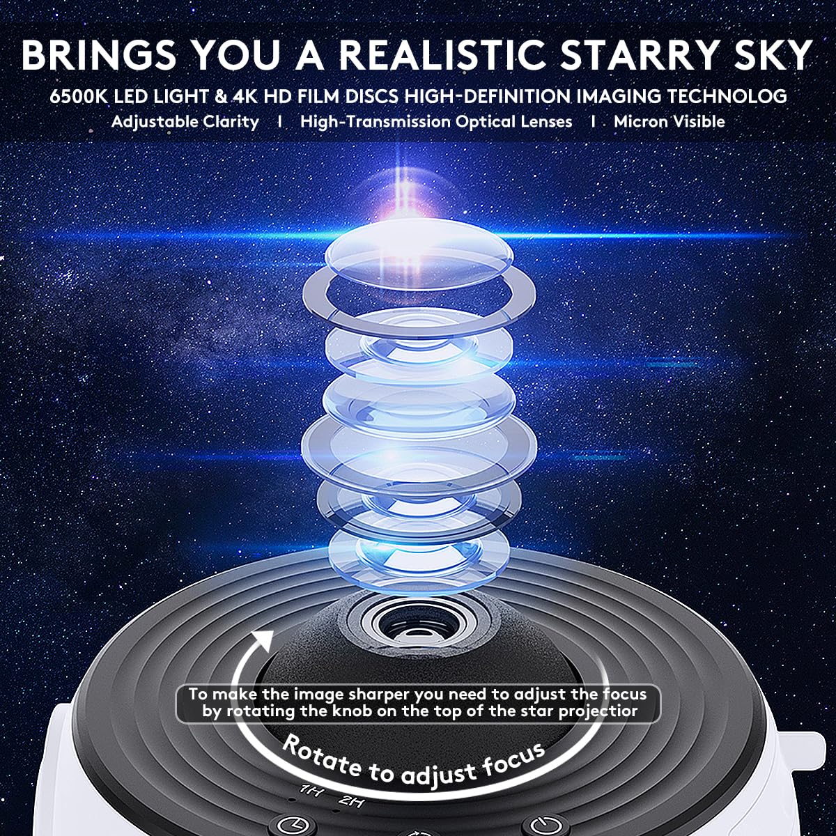 SIXDEFLY Galaxy Projector 13-in-1, 360° Rotating Star Light, White, Model SIX-XKTYD-BAI
