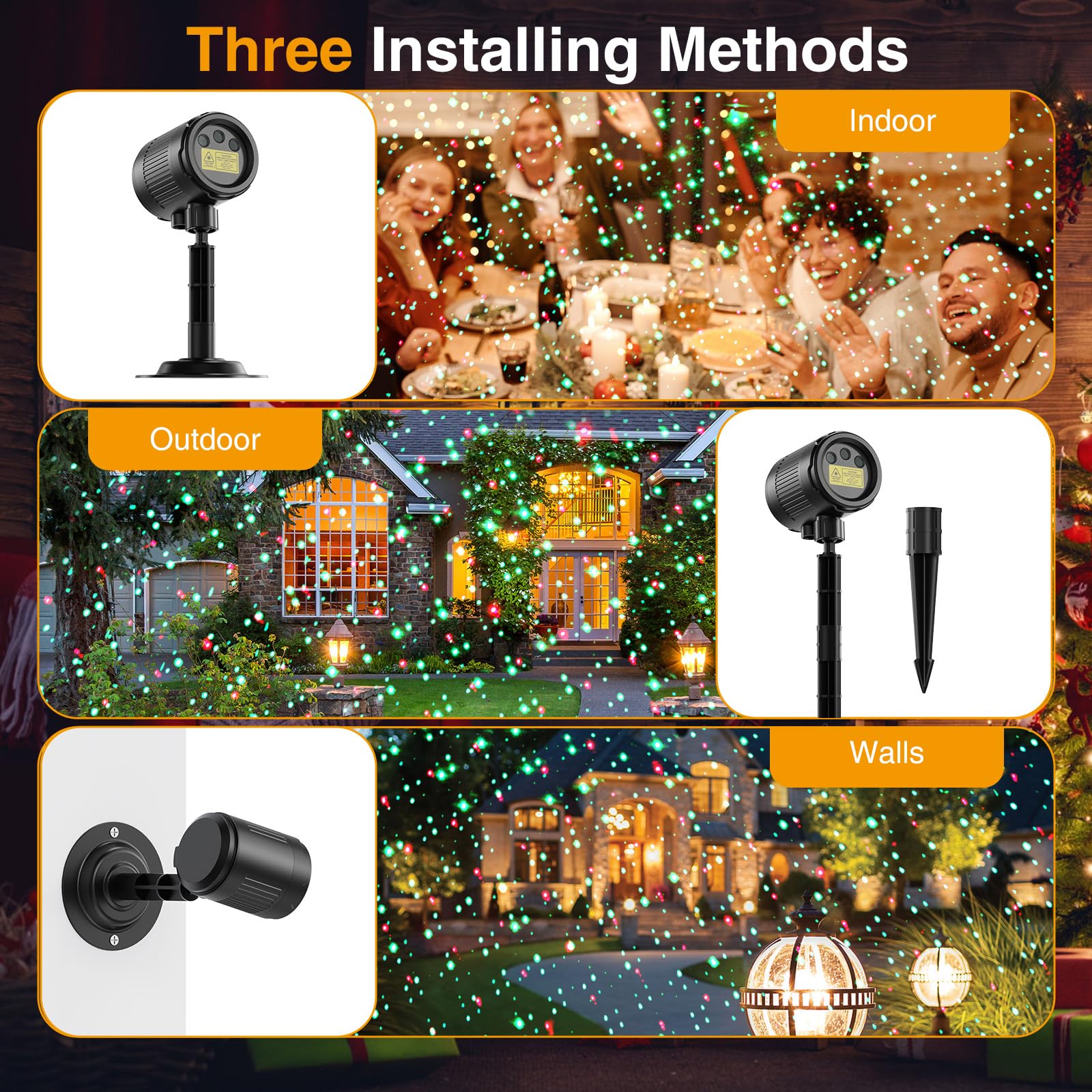 Christmas Projector Lights Outdoor, 3 Colors Rgb Christmas Light Outdoor With Remote Control, Ip65 Waterproof Cold Resistant Chr