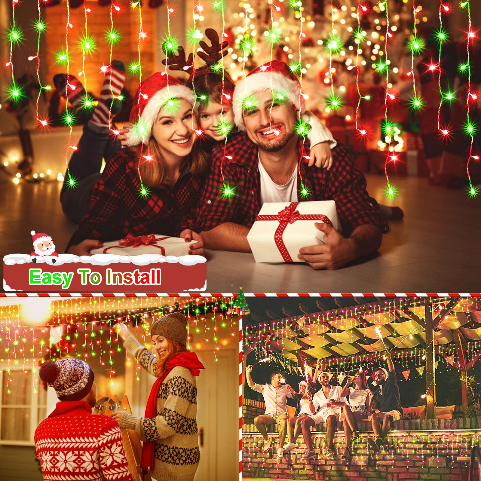 Jxledayy 65 Ft 640 Led Christmas Lights Outdoor Decorations Clear Wire String Lights Plug In 120 Drops 8 Modes Memory Timer Curt