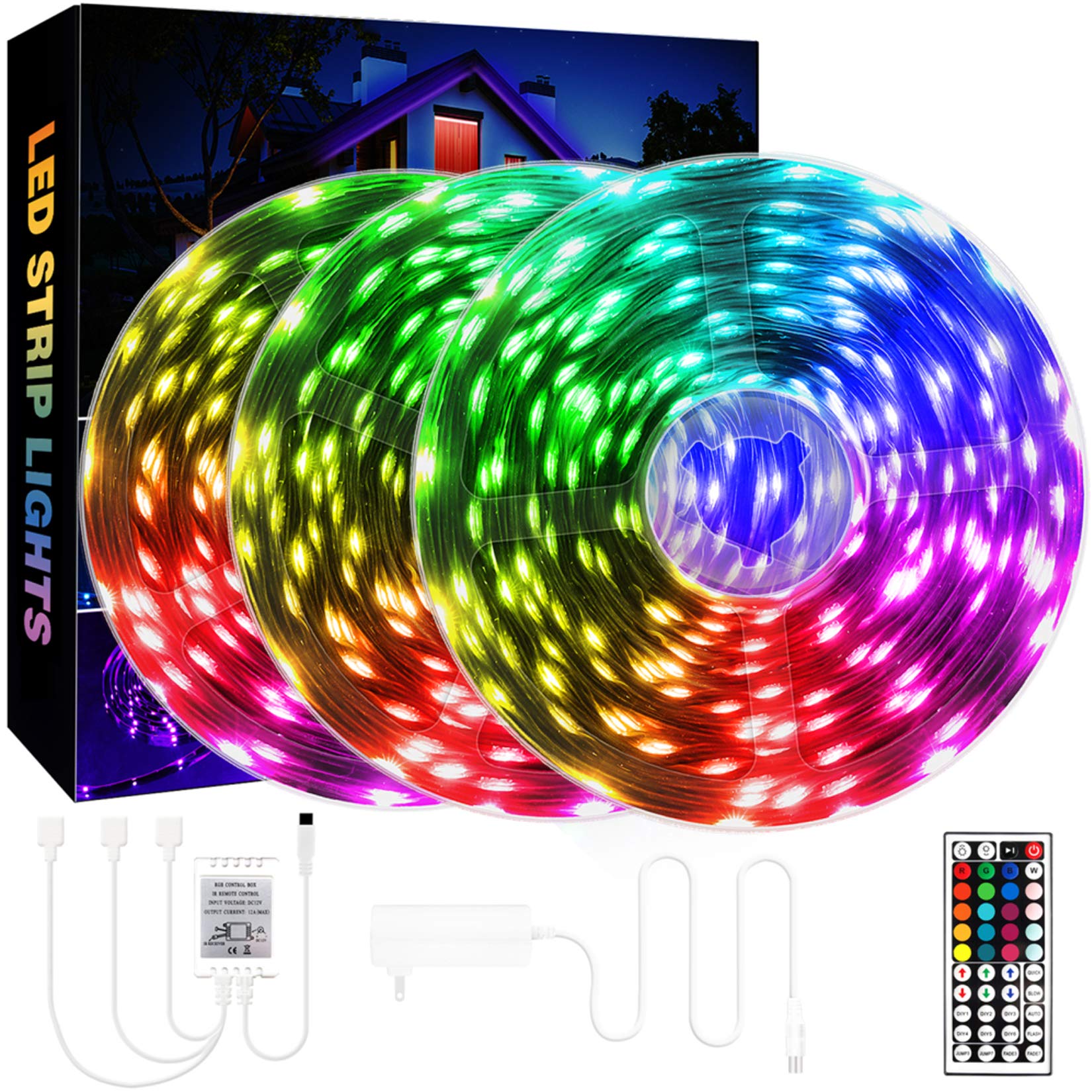 Qzyl 75Ft Led Lights For Bedroom, Rgb Led Strip Lights For Living Room, Party Decor With Dimmable Lighting, Bright Adjustable Co