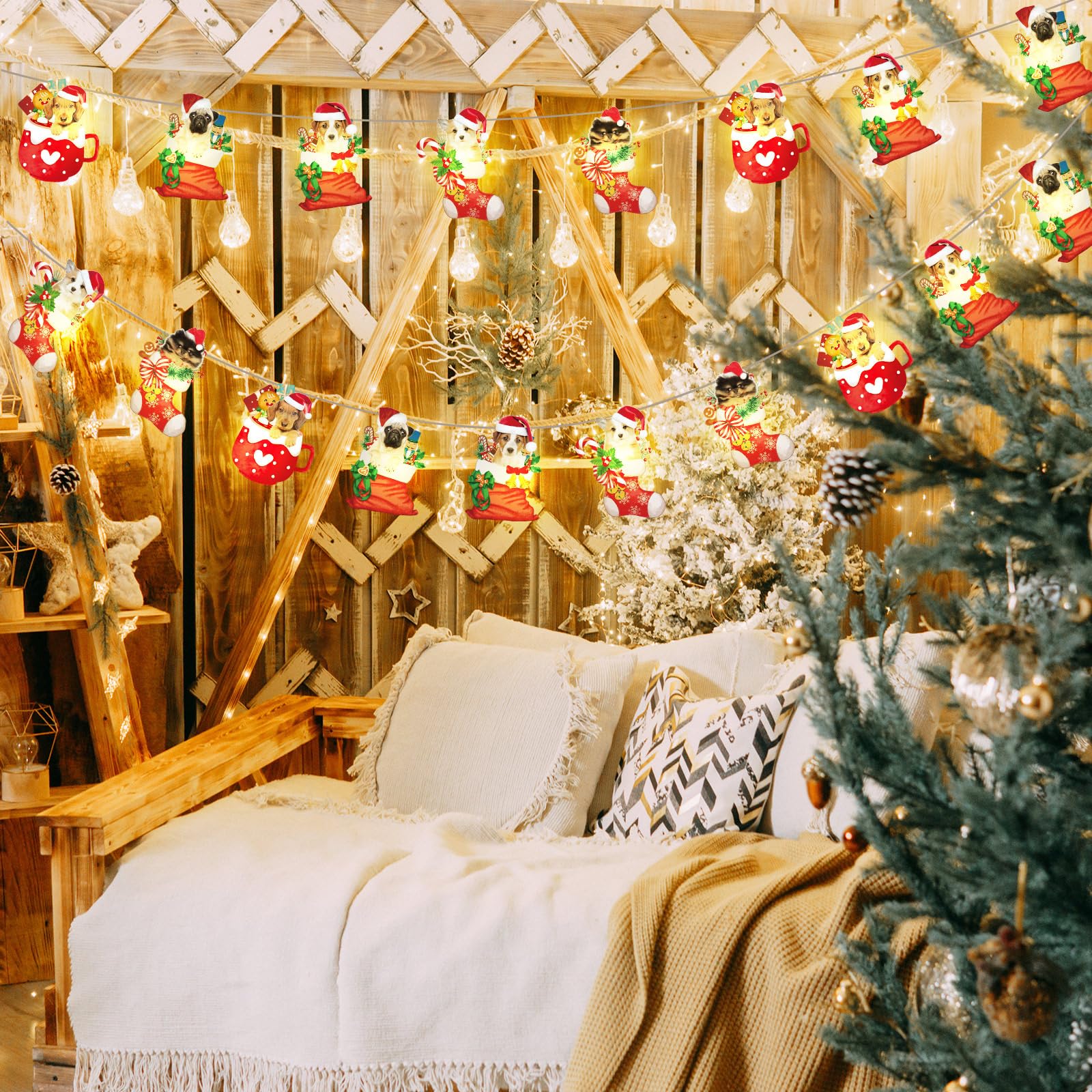 Ganeen Christmas String Lights 20 Led 10 Ft Cute Hanging String Lights For Christmas Tree Battery Operated Indoor Holiday Lights For Xmas Party Decorations Outdoor Mantel Fireplace(Cute Dog)