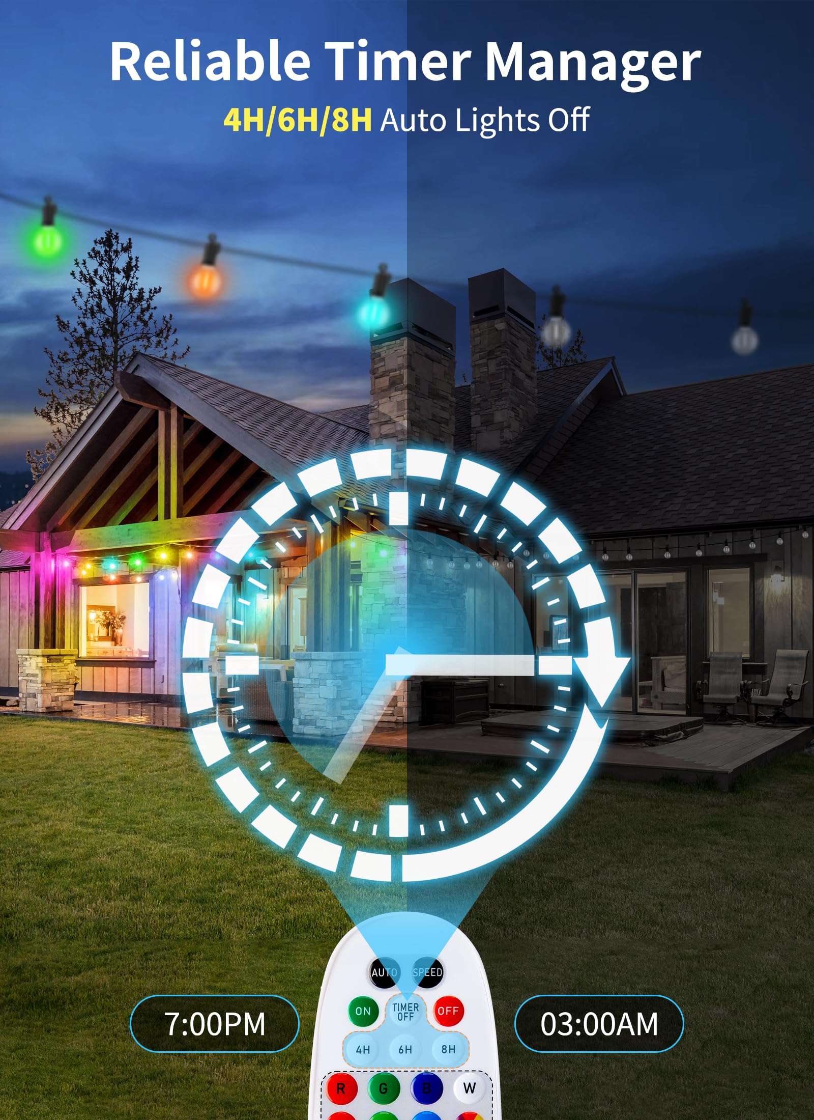 Brightown Rgbw Outdoor String Lights, 58Ft Led Patio Lights With Remote And Timer, Commercial Grade Waterproof Hanging Lights Wi