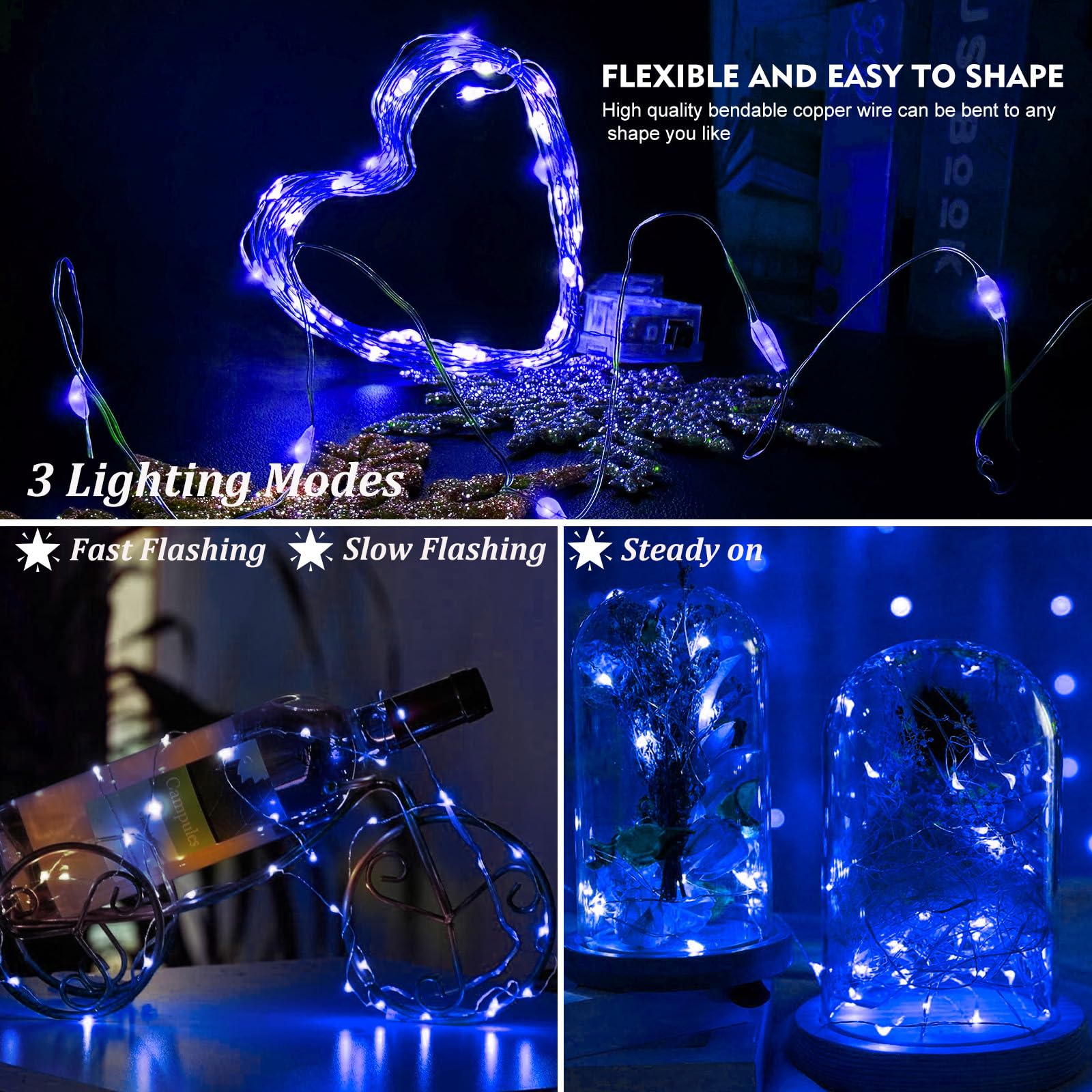 Aikei 6 Pack Led Fairy Lights Battery Operated  Mini String Lights Waterproof 7Ft 20 Led Firefly Starry Lighting For Wedding Party Bedroom Garden Halloween Christmas Inodoor Outdoor Decorations Blue