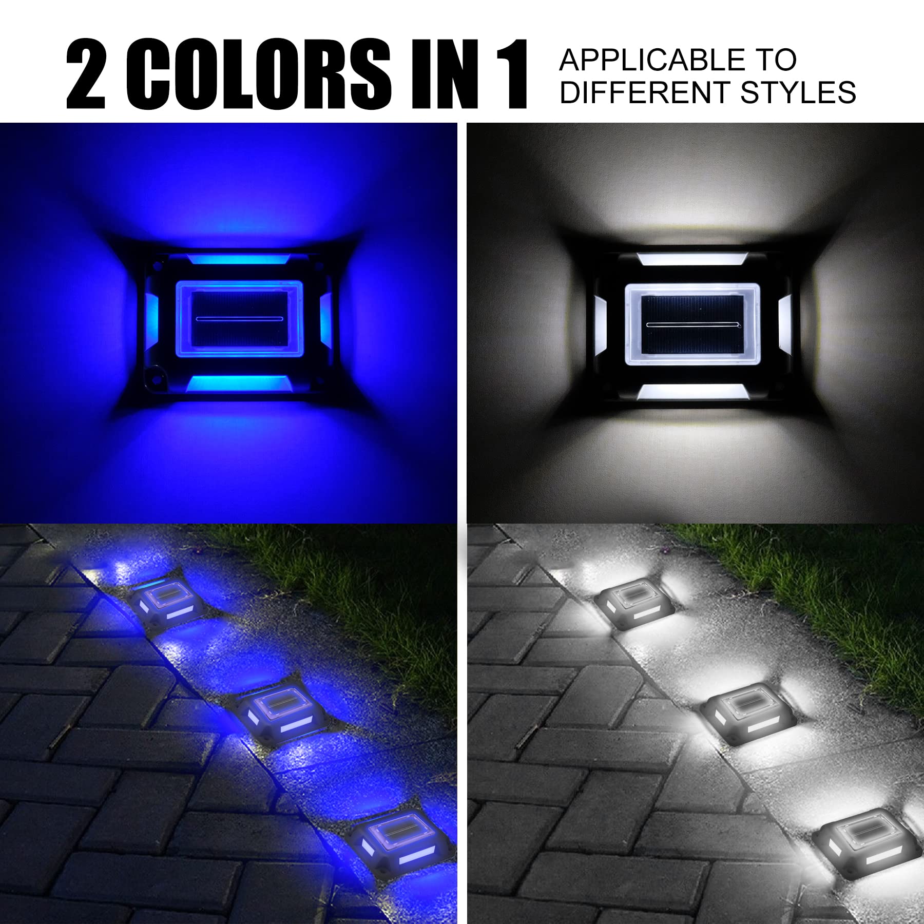 Crepow Solar Deck Lights - 8 Pack Waterproof Led Dock Lights In Blue & White For Pathway