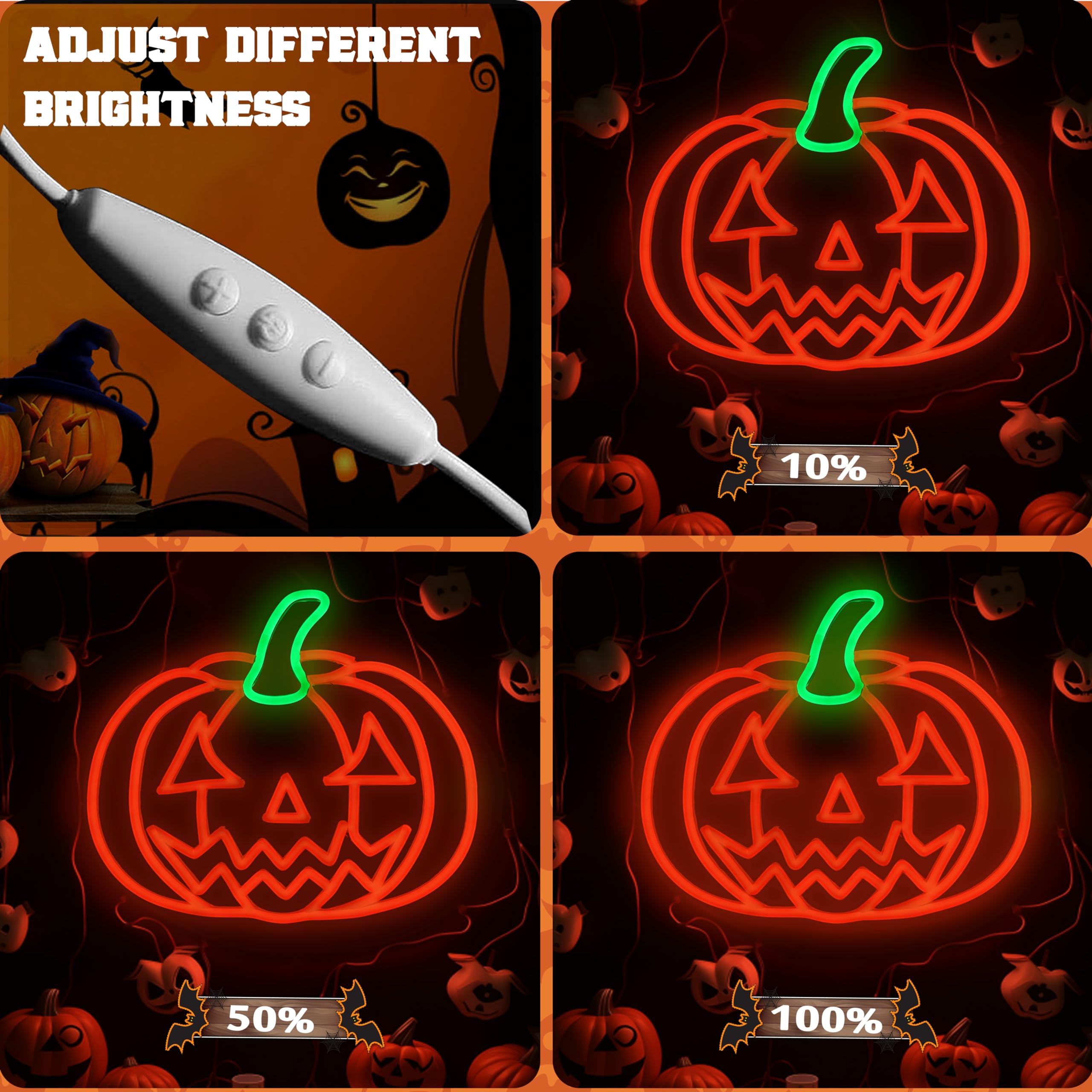 Shellvcase Halloween Neon Sign, Pumpkin Light, Adjustable Brightness, Battery/USB Powered, 12.9 x 11.8 inches