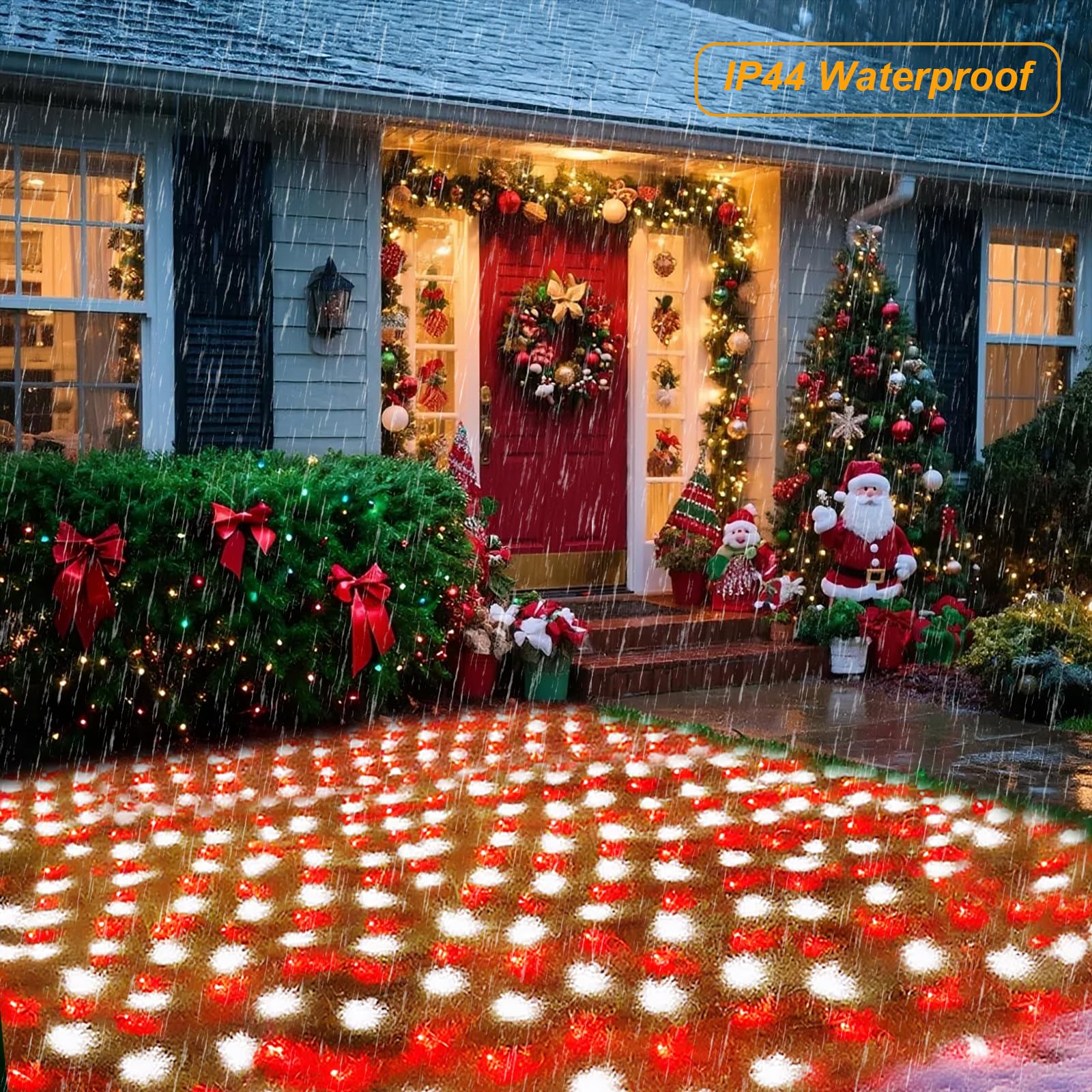 Pooqla Christmas Net Lights, 300 LED Outdoor Fairy String Lights, 14.8x4.9 ft, Green Wire, Waterproof, Red and White