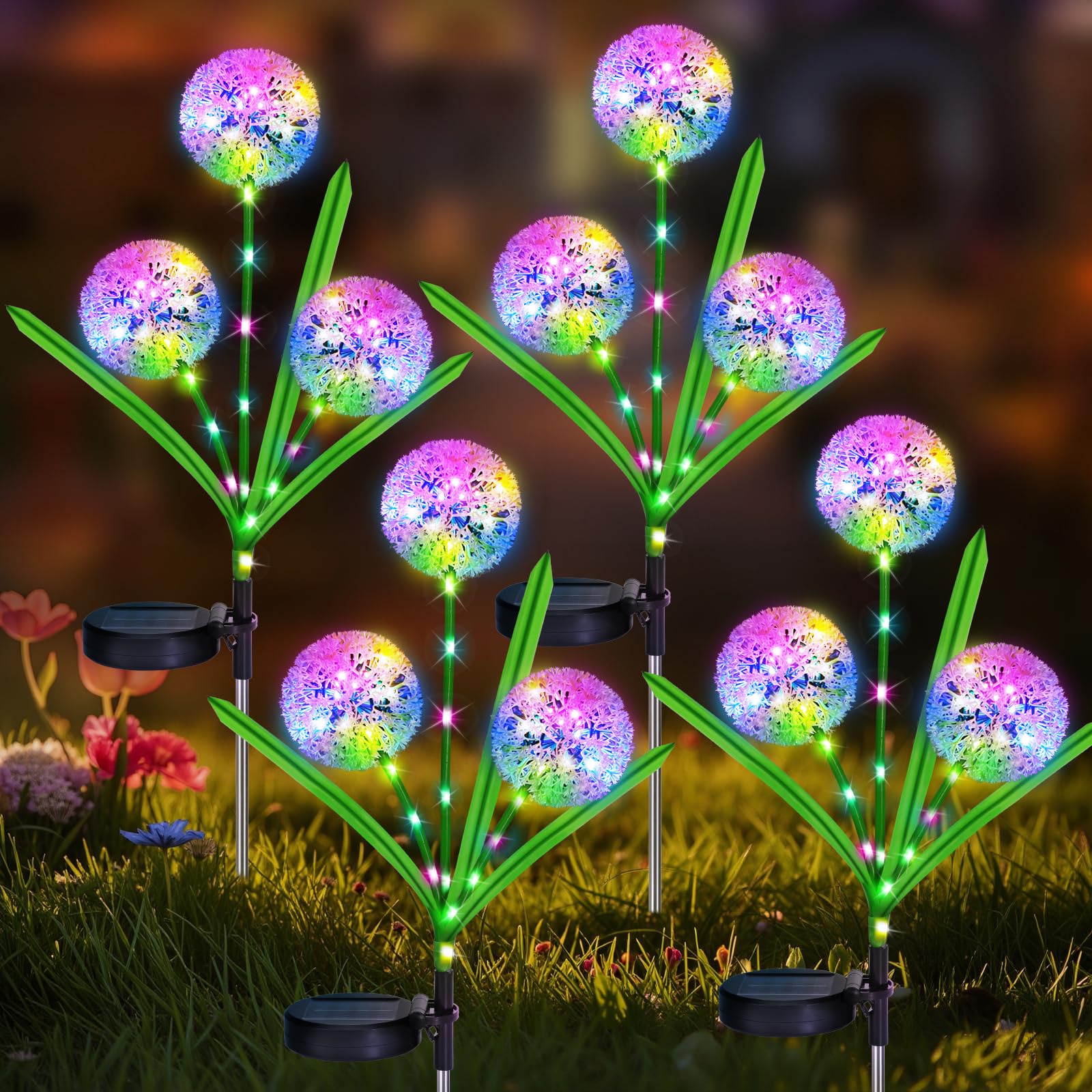 Lewondr 4th of July Decorations Solar Garden Lights, Fourth of July Red White and Blue Star Solar Lights Outdoor, Waterproof Pat