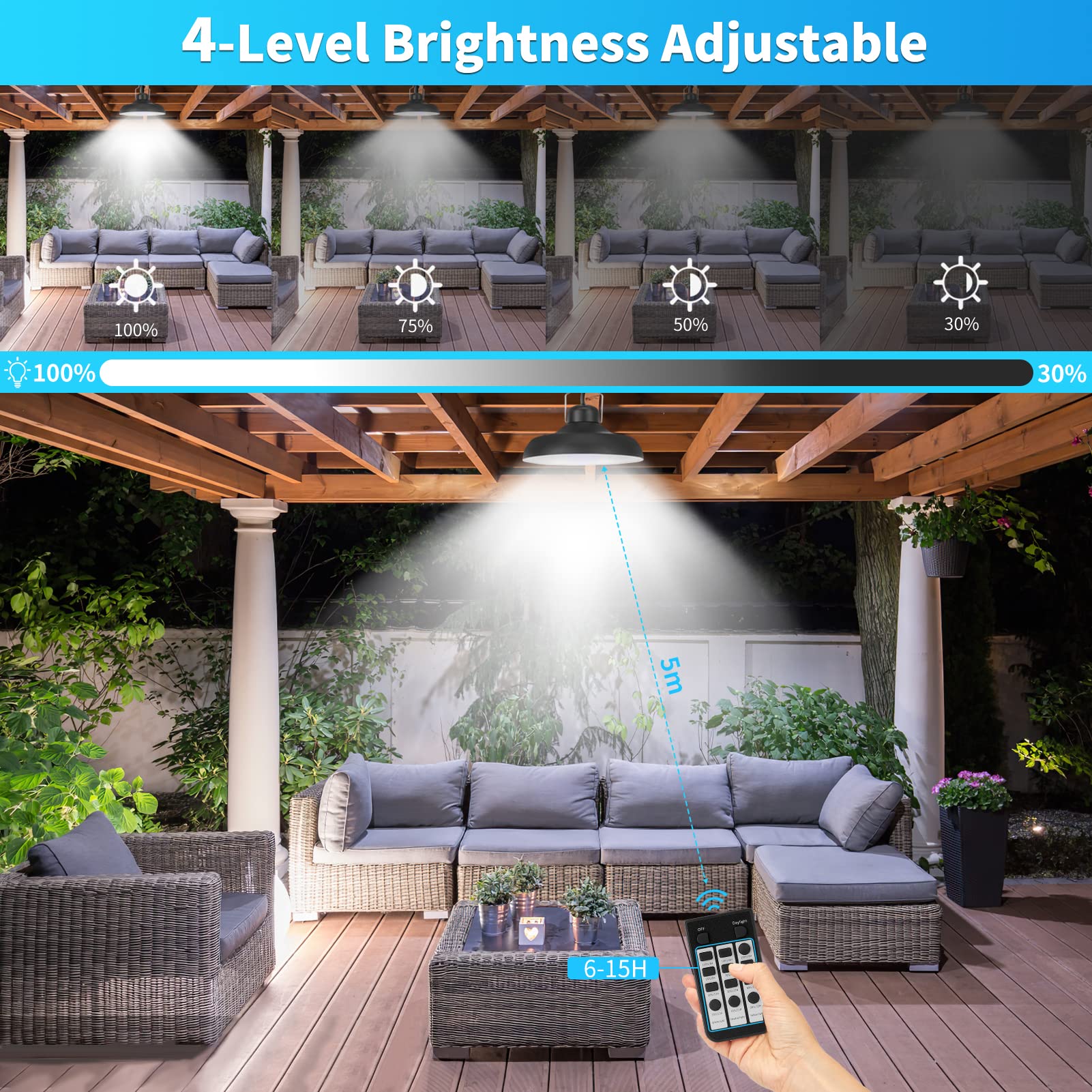 Solar Pendant Shed Light-3000K/4000K/6500K/Dimmable Lighting Solar Power Light With Remote Control,Ip65 Waterproof Timing Indoor
