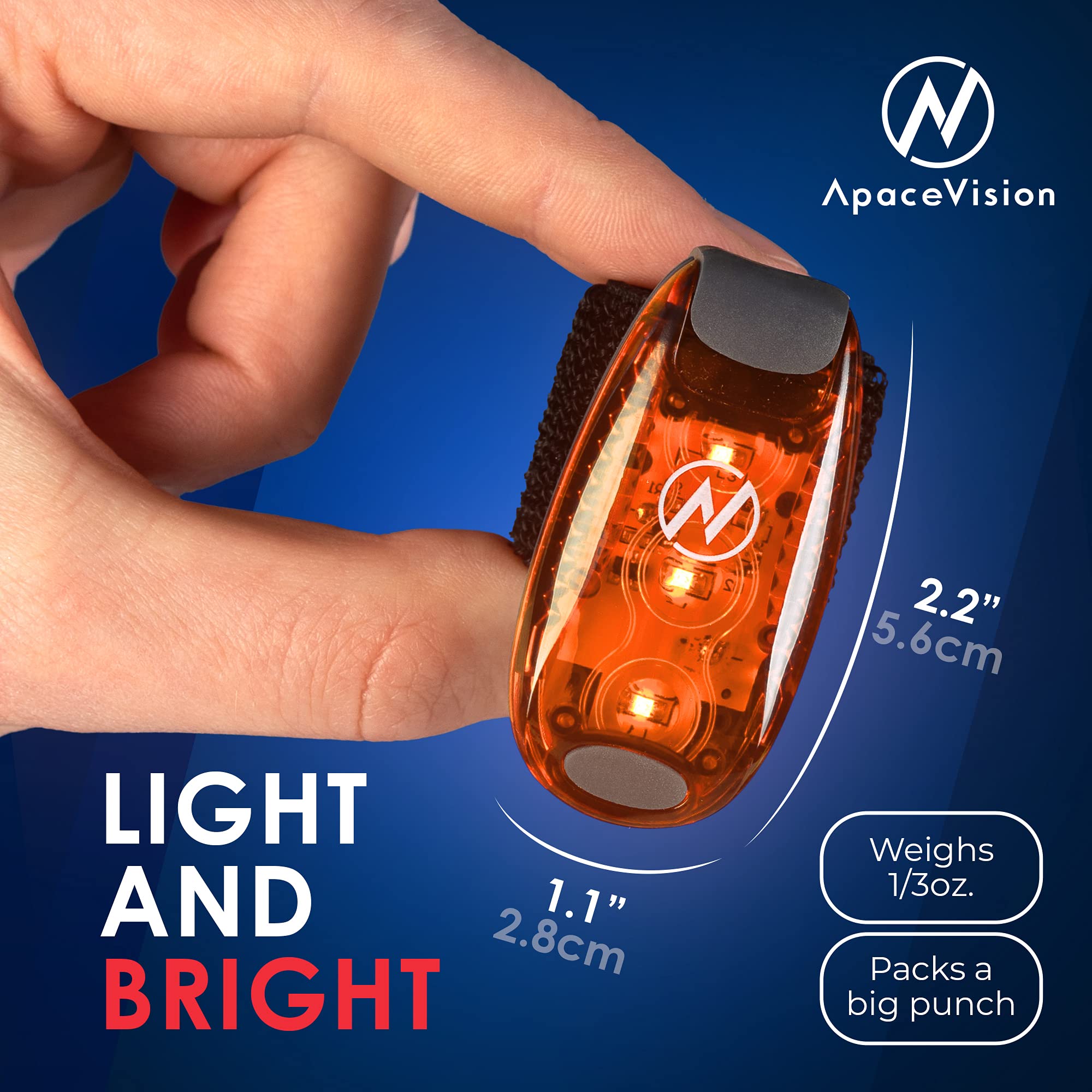 Apace Vision LED Safety Light (2 Pack) - Orange Clip-On Strobe Lights for Runners, Dogs, Bikes, and More - High Visibility UI-BRL-44