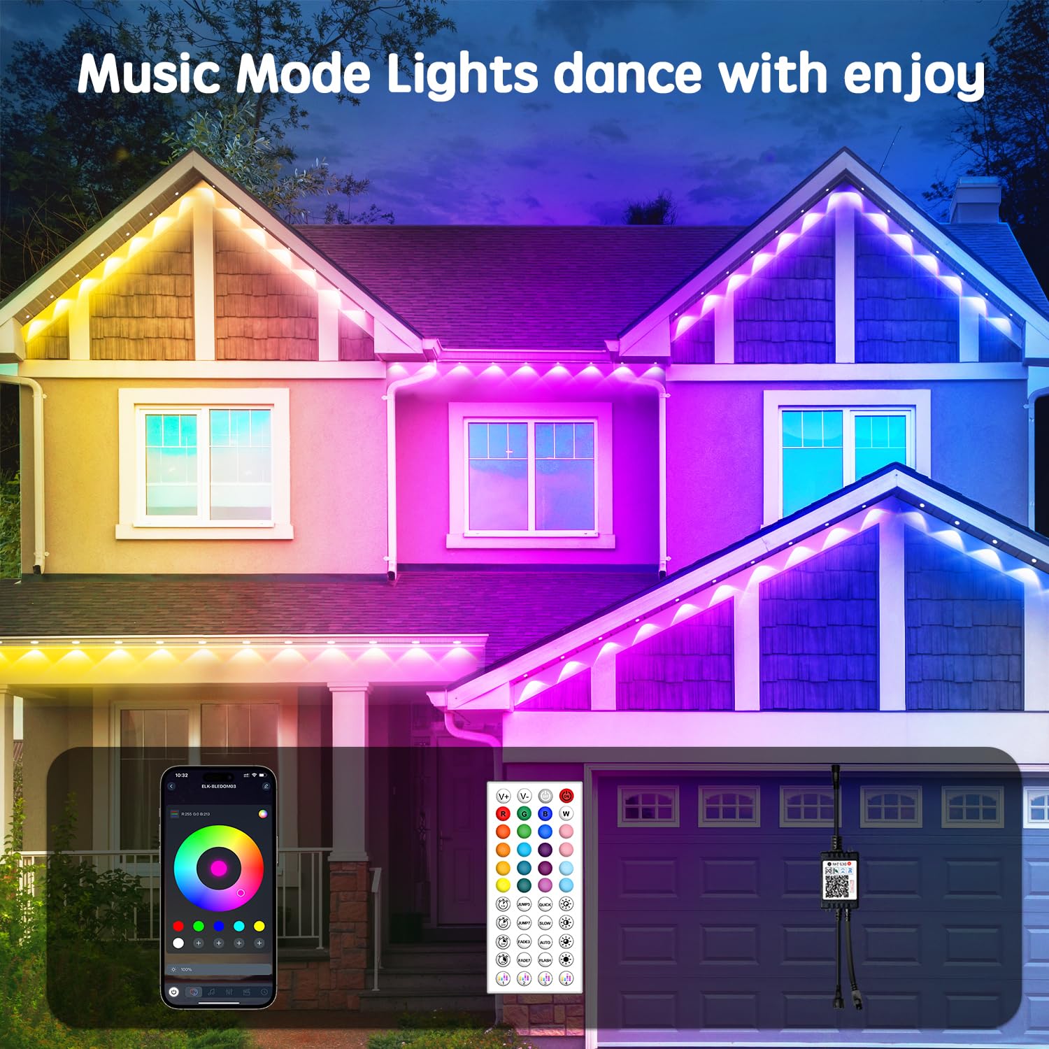 Vrribonx RGB LED Outdoor Lights, 200FT, IP65 Waterproof, Smart Control, Model WYD-04, for Holiday and Accent Lighting