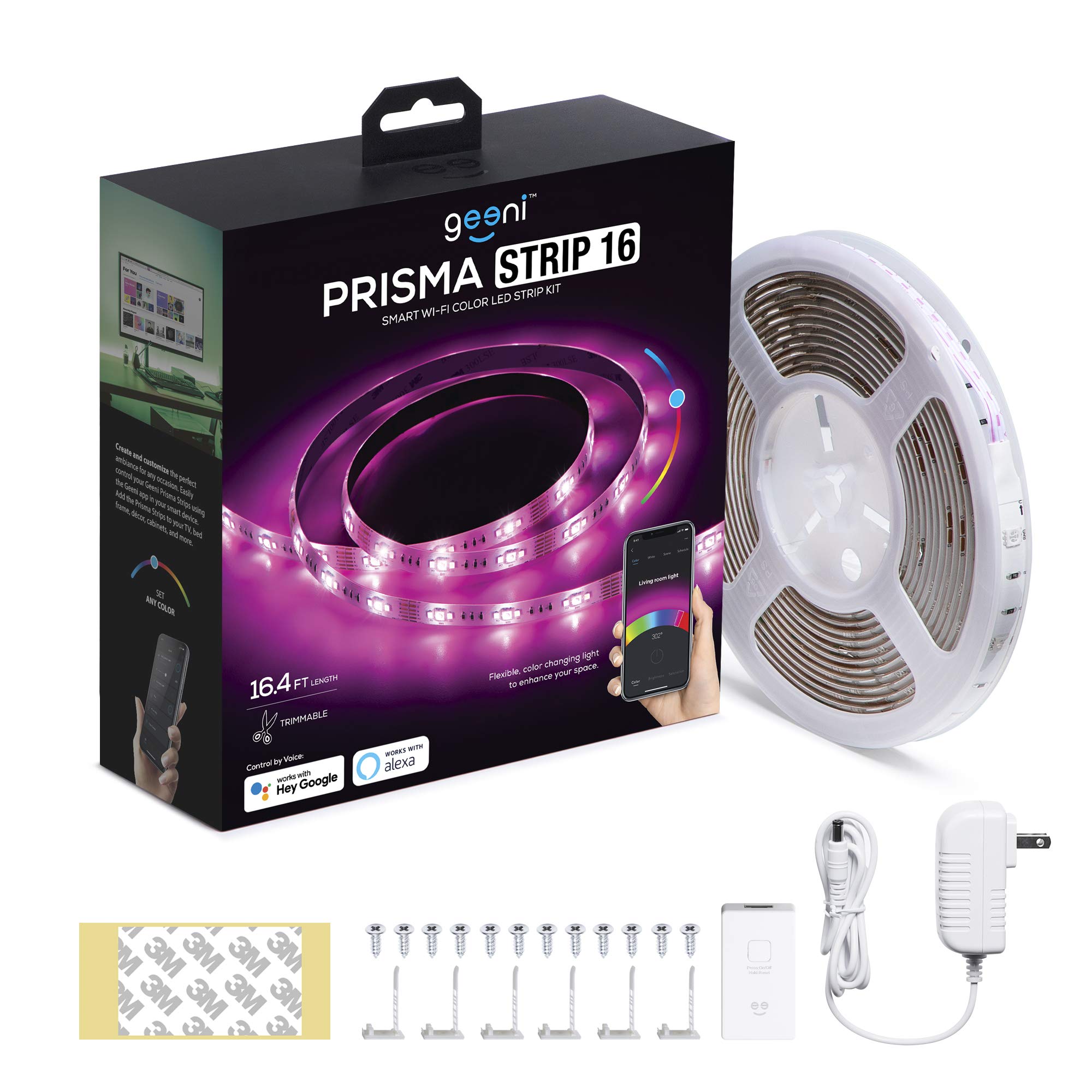 Geeni Prisma 5M Smart WiFi LED Band Lights Works with Alexa  Google Assistant 16 Million Colors Phone App Controlled Light Band for Home  Kitchen  TV  Party  for iOS and Android  16.4ft