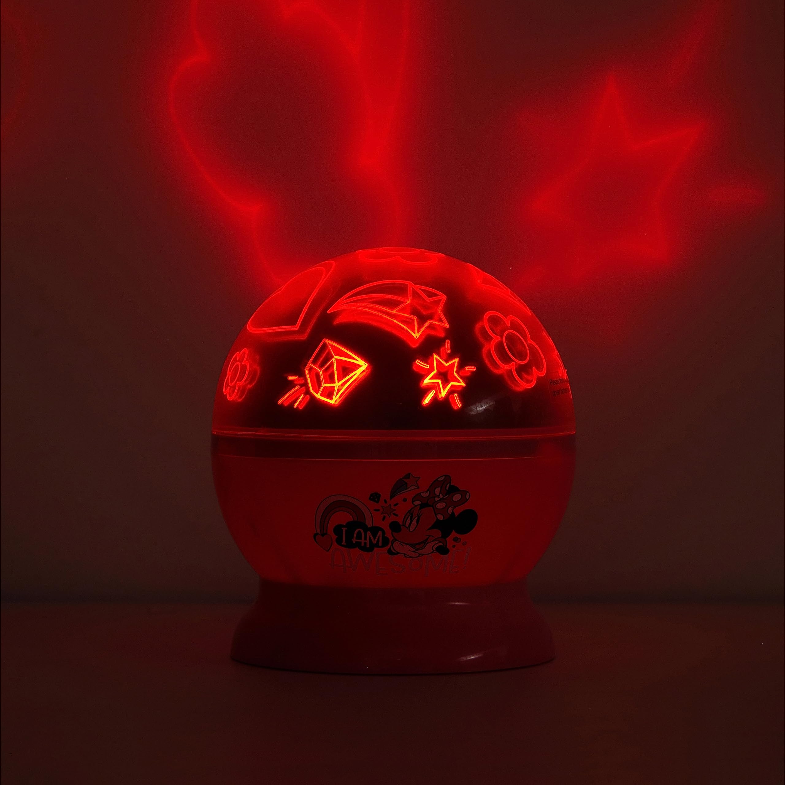 Idea Nuova Disney Minnie Mouse Kids Lamp - Rotating LED Projection Nightlight, 4.88"x4.88"x5.5", Plastic, Model K321716