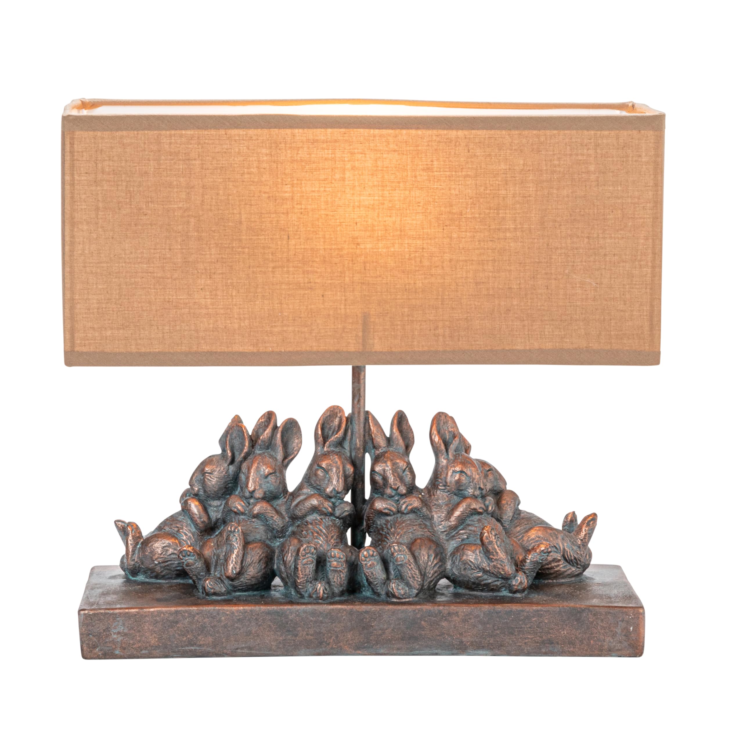 Creative Co-Op Resin Rabbit Table Lamp, Rectangle Linen Shade, Bronze Finish, Model EC1609