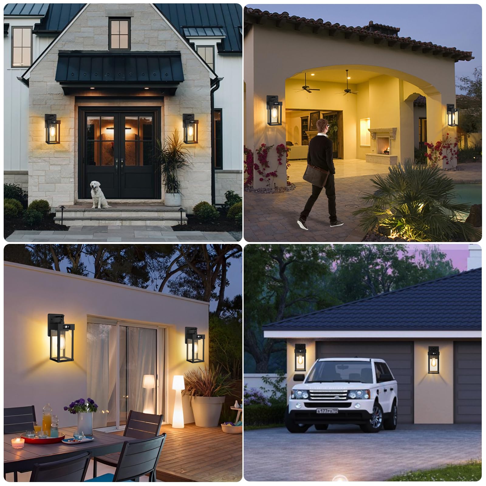 Ufelizor Solar Wall Sconce Lights, Motion Sensor, 3 Lighting Modes, Waterproof, Black, Model UF001