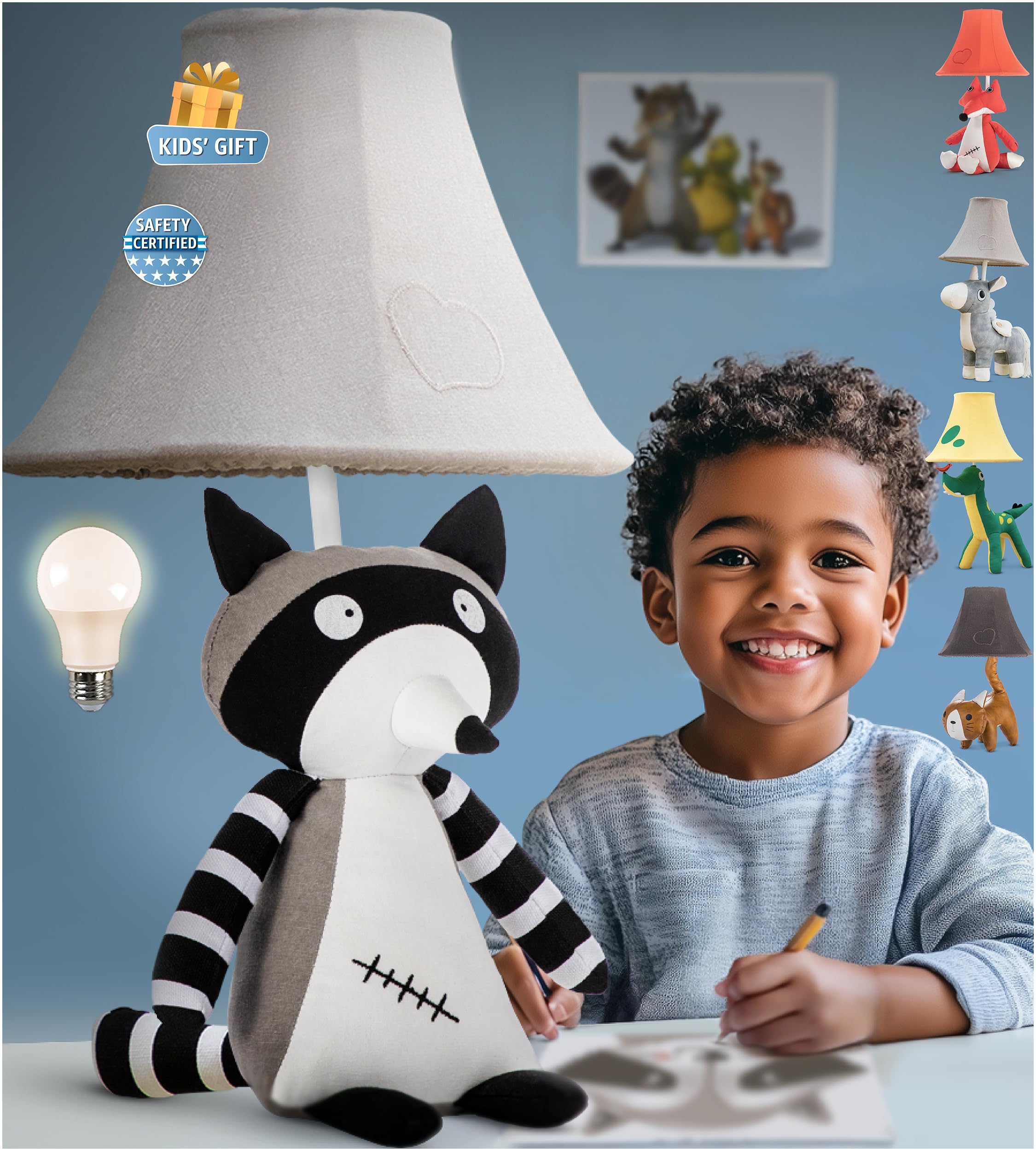 Raccoon Kids Lamp for Boys Bedroom - 18, Animal Lamp for Kids Room - Cute Christmas Gifts, Birthday Gifts for All Ages: Toddler 