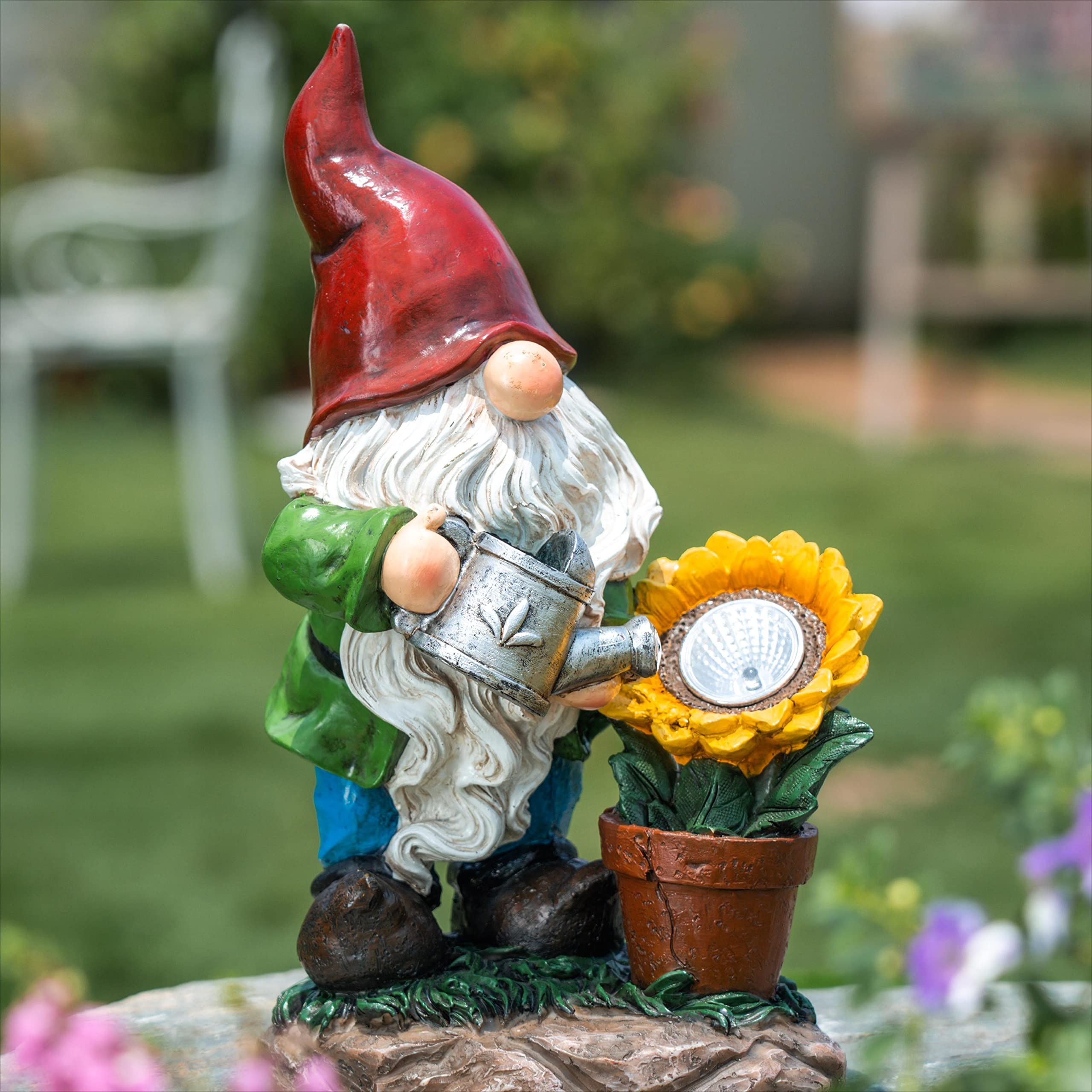 Teresa'S Collections Sunflower Garden Gnomes With Solar Lights - Cute Resin Yard Decorations