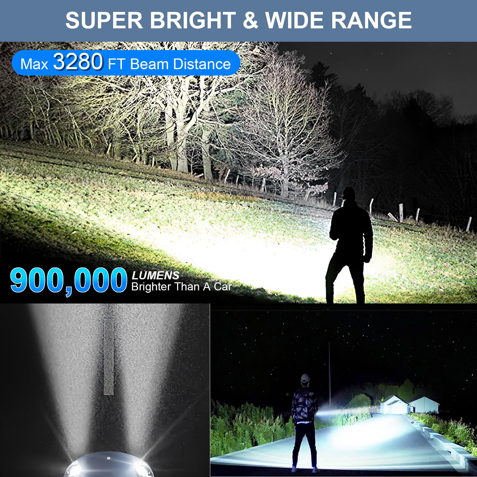 Taoquwe 900,000 Lumen Led Rechargeable Flashlight – Waterproof High Power For Camping & Hiking