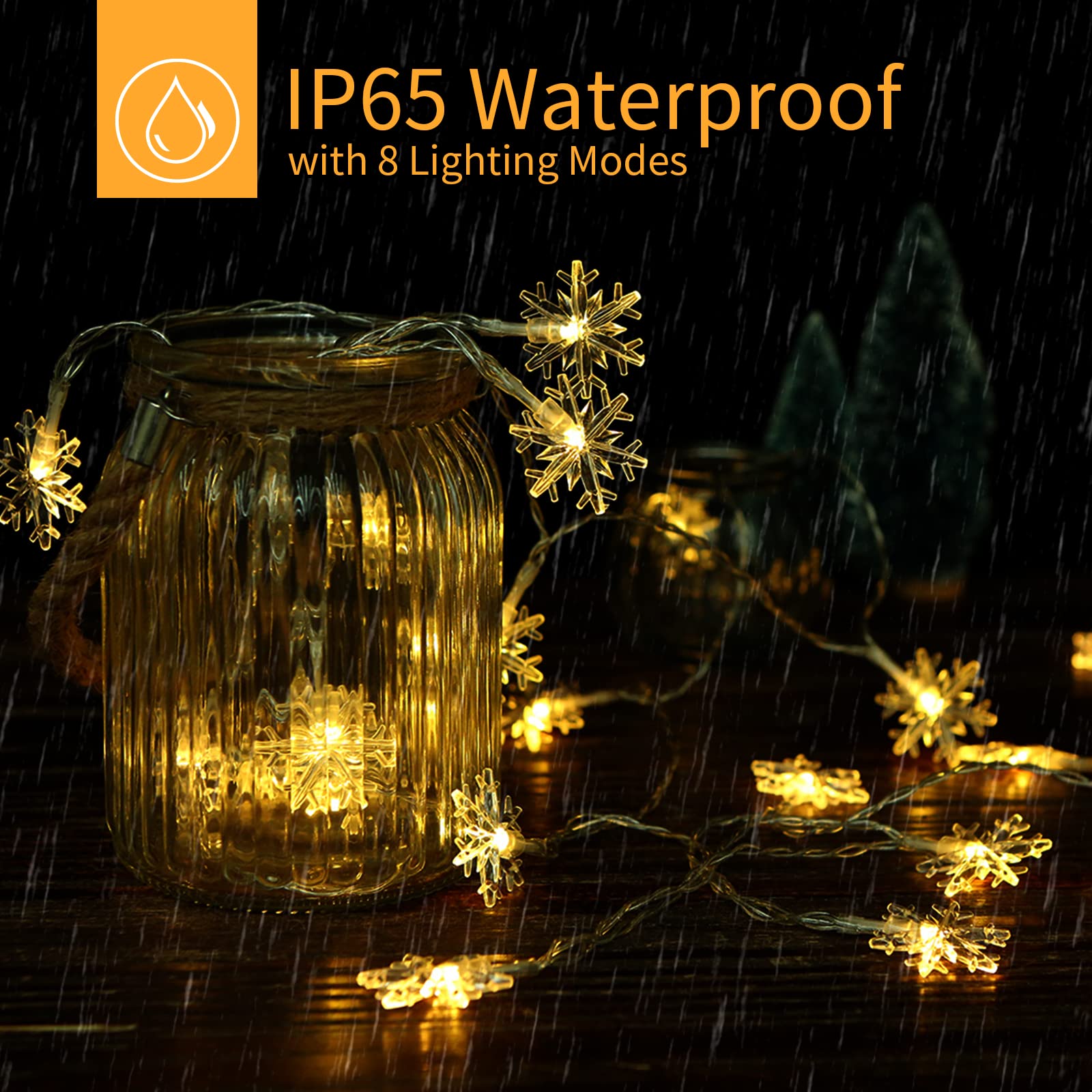 Brightown Solar Christmas Snowflake String Lights 2-Pack 100 Led 78Ft Outdoor Waterproof Fairy Lights With 8 Lighting Modes For