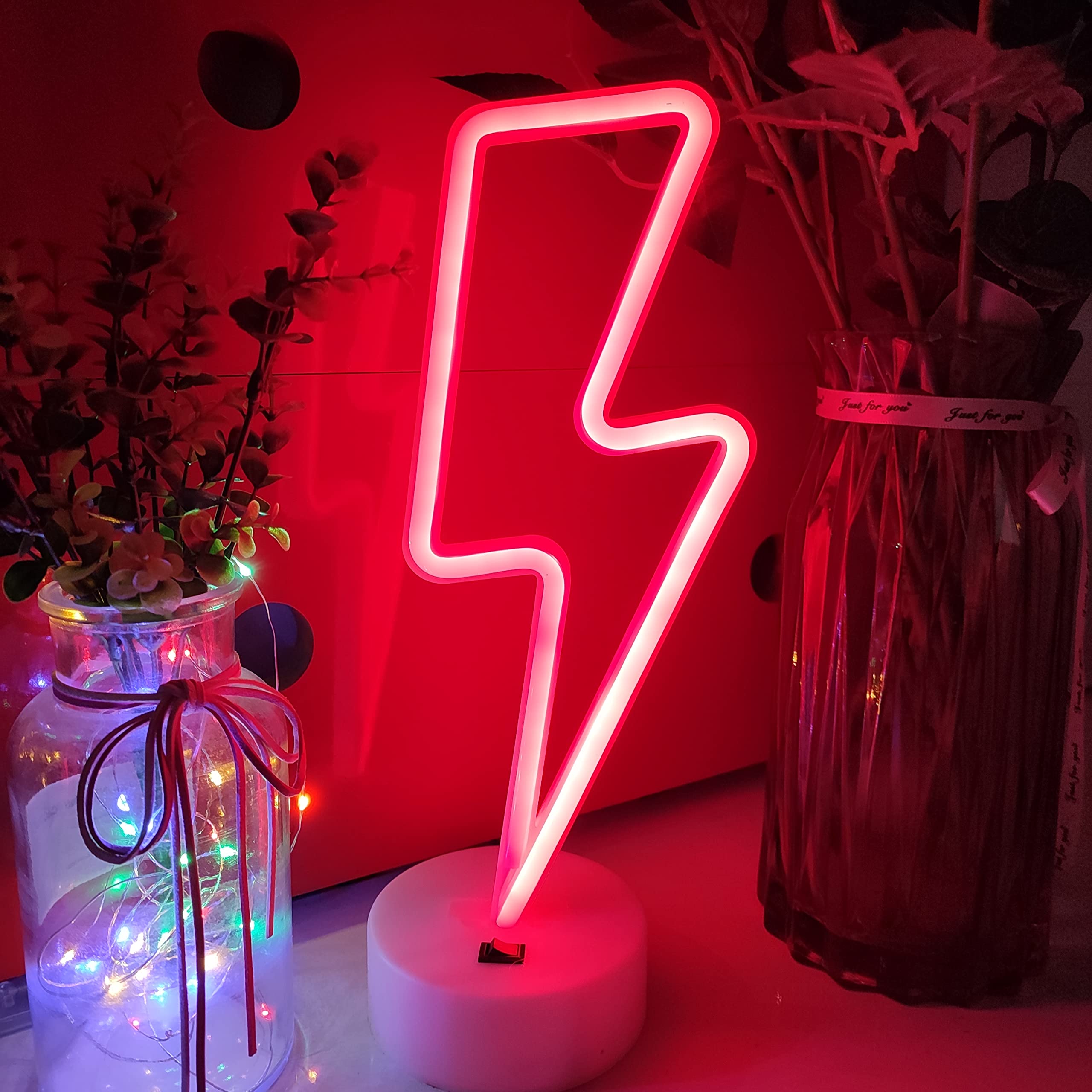 JYWJ Lightning Neon Sign, Red LED Wall Decoration, 4.7inx12.2in, Powered by USB or 3-AA Battery, Model JY-NEON-001