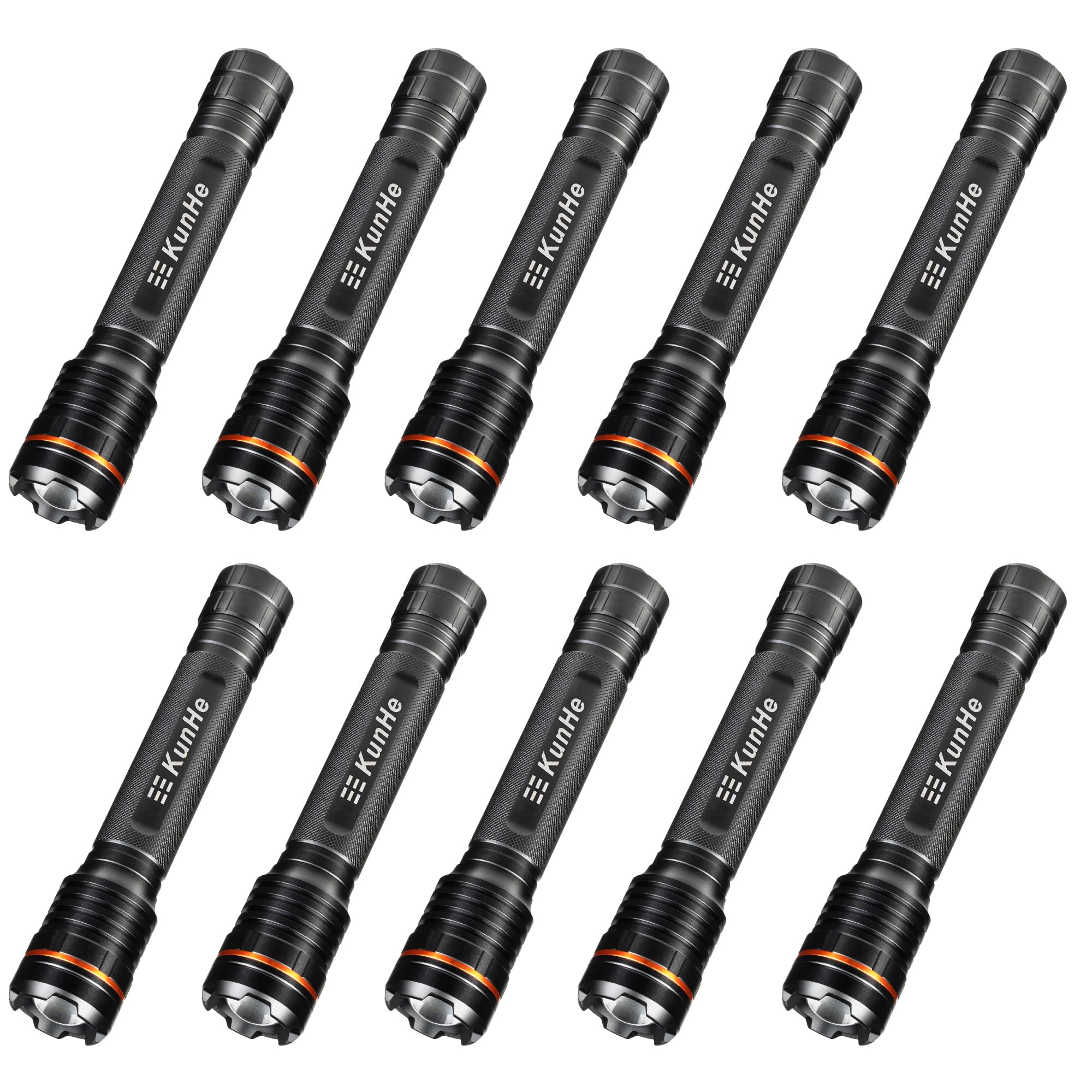 KunHe 10 Pack Heavy Duty 3D Cell LED Flashlights Large Aluminum Zoomable High Lumens 1000 LM Battery Powered Police Flash Light-