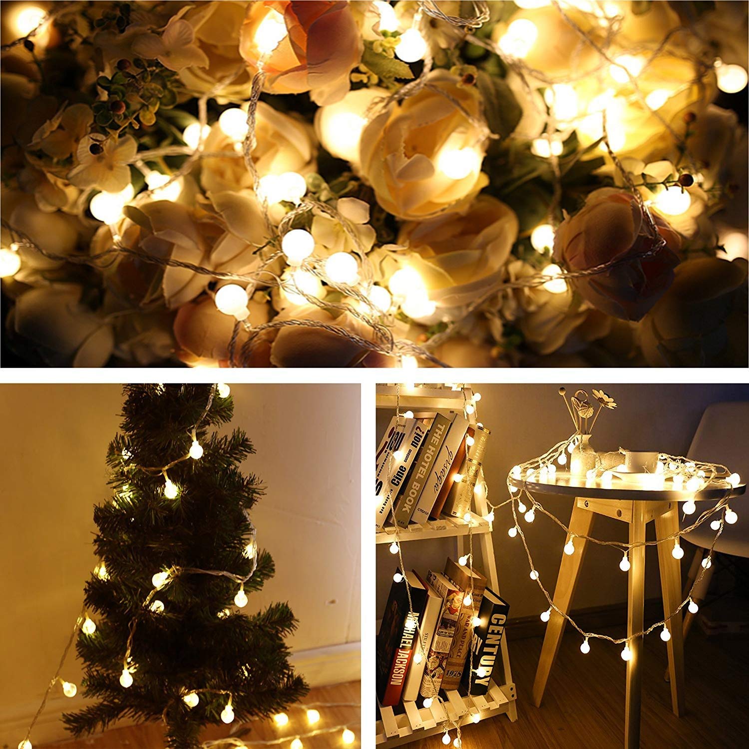 RaThun 49.2ft Globe String Lights, 100 LED, Warm White, 8 Modes, Indoor/Outdoor, Plug-In, Model JT-EL/FC300V0200-C
