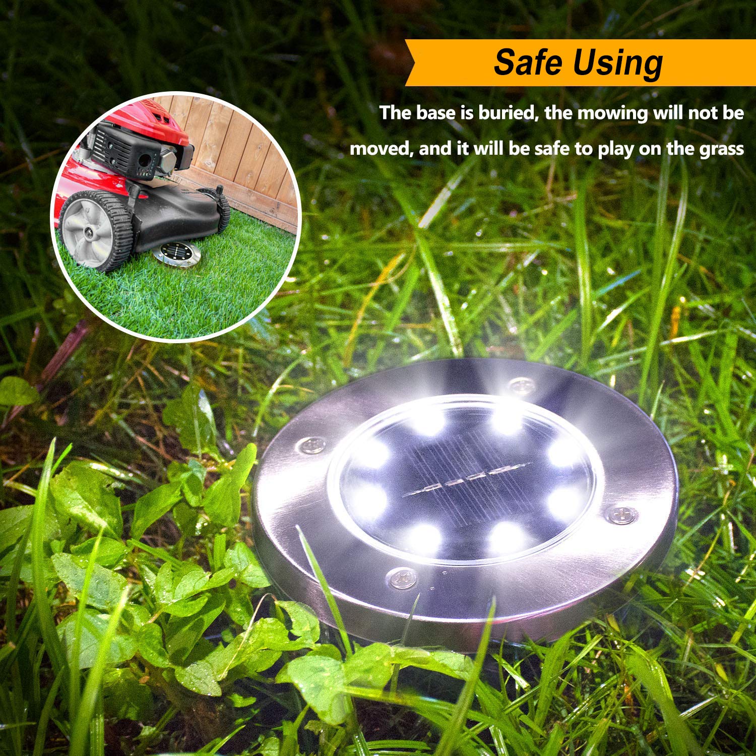 Aogist Solar Ground Lights, 4 Pack LED Garden Disk Lights, Stainless Steel, White, In-Ground Outdoor Landscape Lighting for Lawn & Pathway