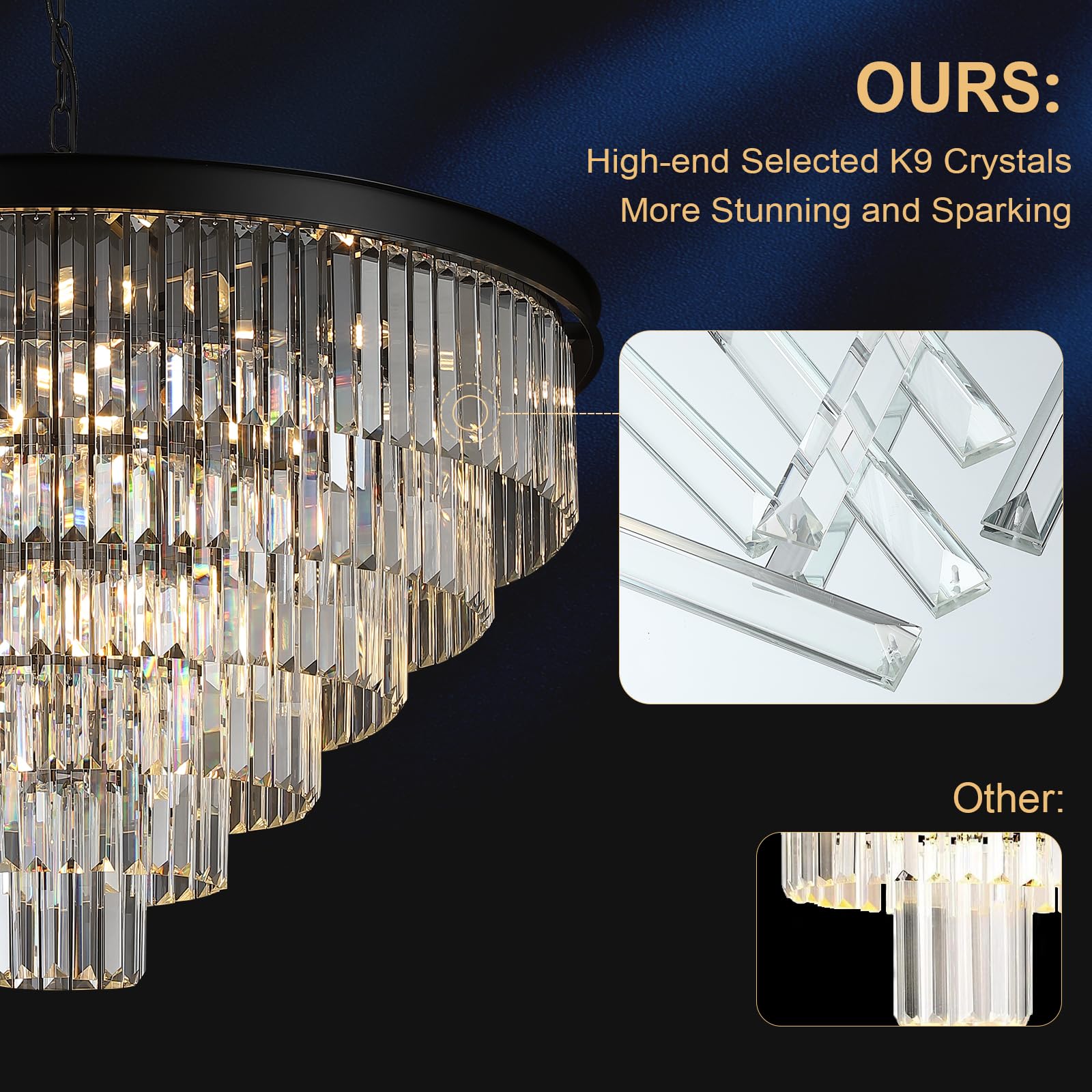 A AXILIXI 35in  Black Crystal Chandelier, 5-Tier, 22-Light, Metal Ceiling Pendant Light, Model DH88318