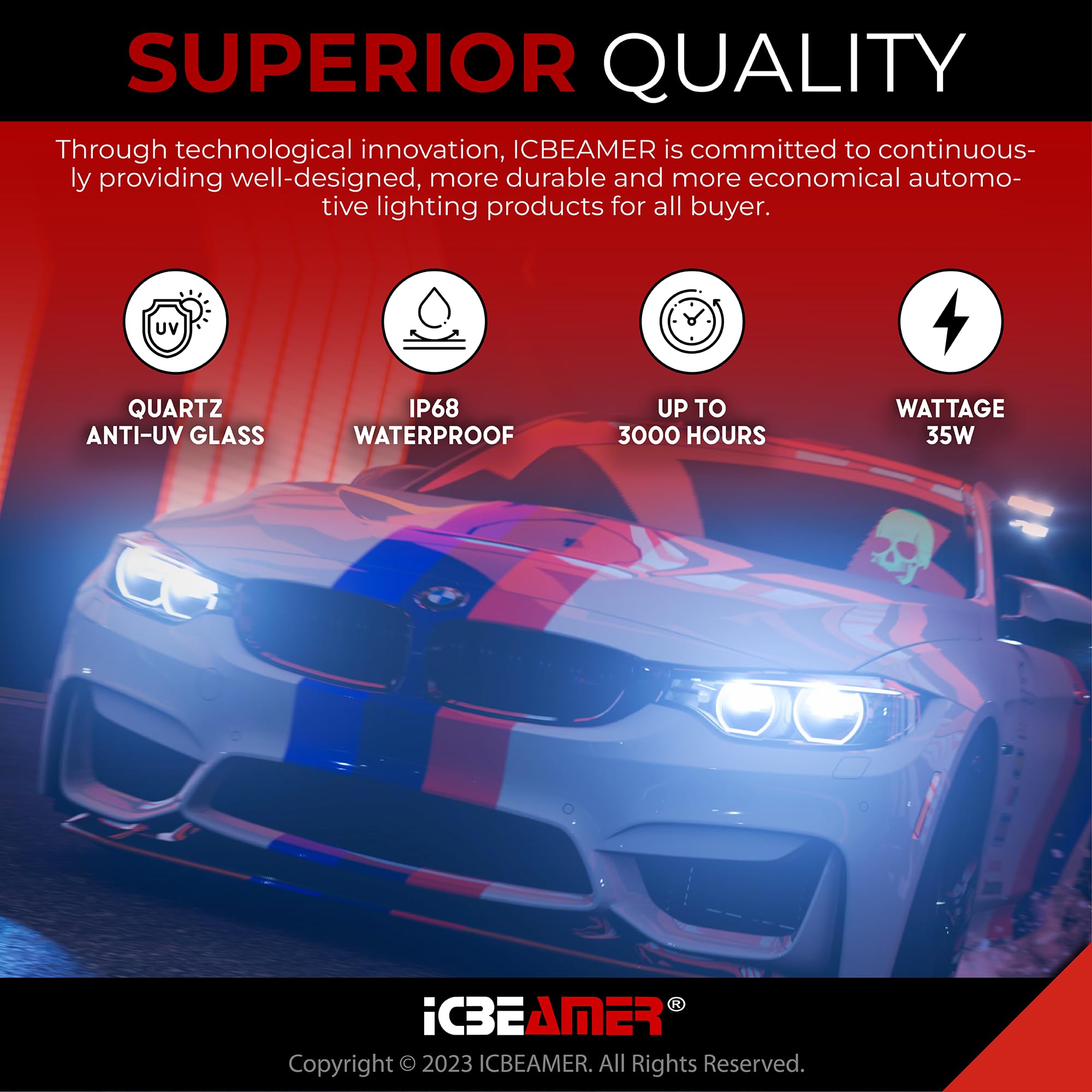 Icbeamer 10000K D2S D2C D2R Xenon Factory Hid Replacement For 66040 66240 85122 Oem Headlight Low Beam Light Bulbs Lamp [Color: Blue]