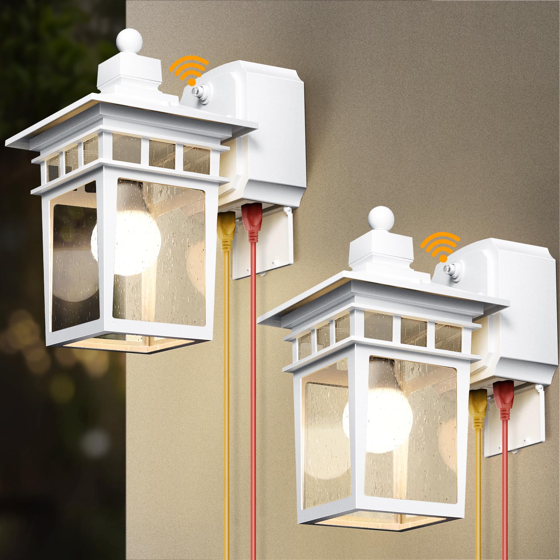 APOTO 2 Pack Outdoor Light with GFCI Outlet,White Dusk to Dawn Porch Lights Outdoor Wall Light Fixture with Outlet,Aluminum Exte