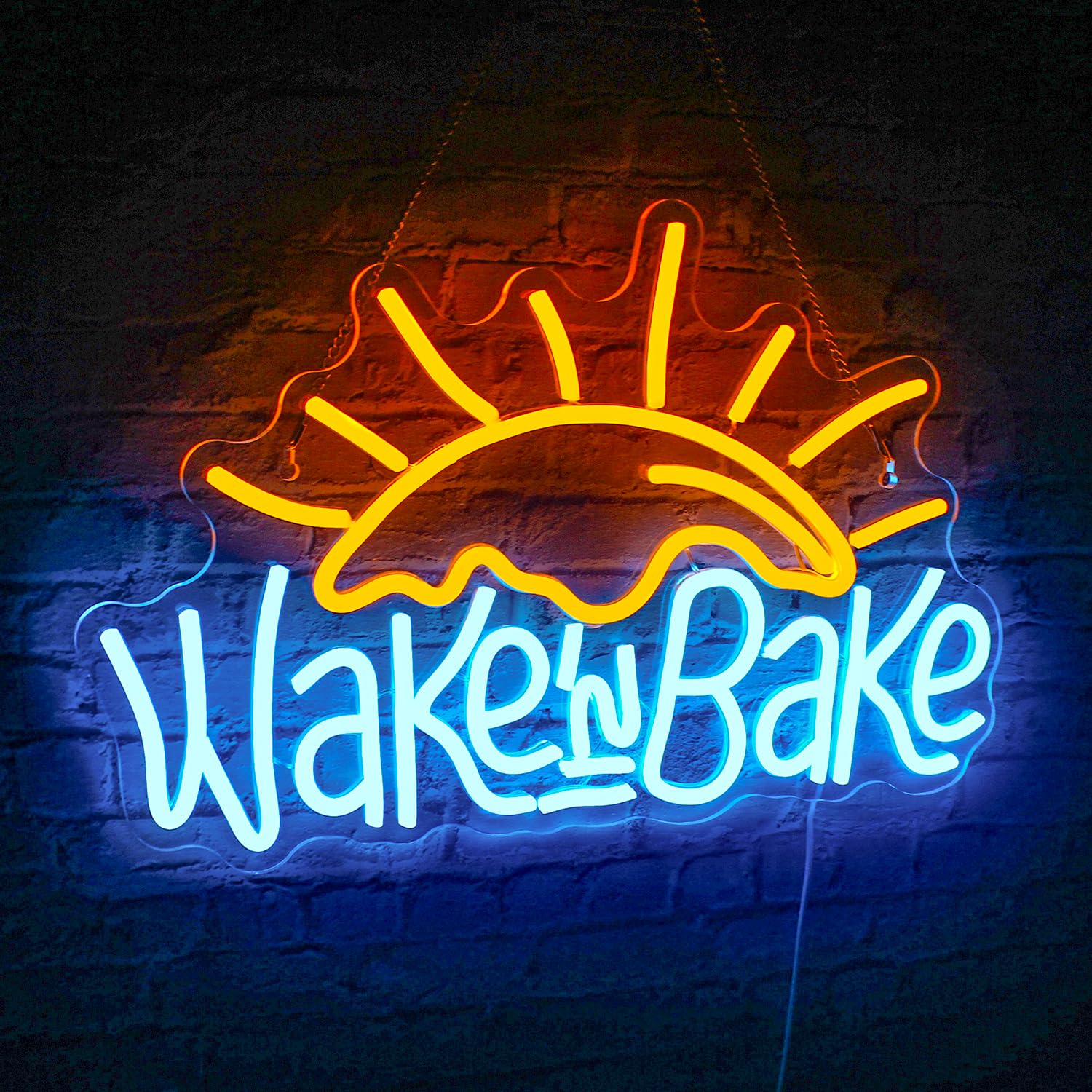 WLHOPE Neon Sign - Wake in Bake LED Wall Decor, 16.5x11 inches, Yellow Blue, Model LL-bake