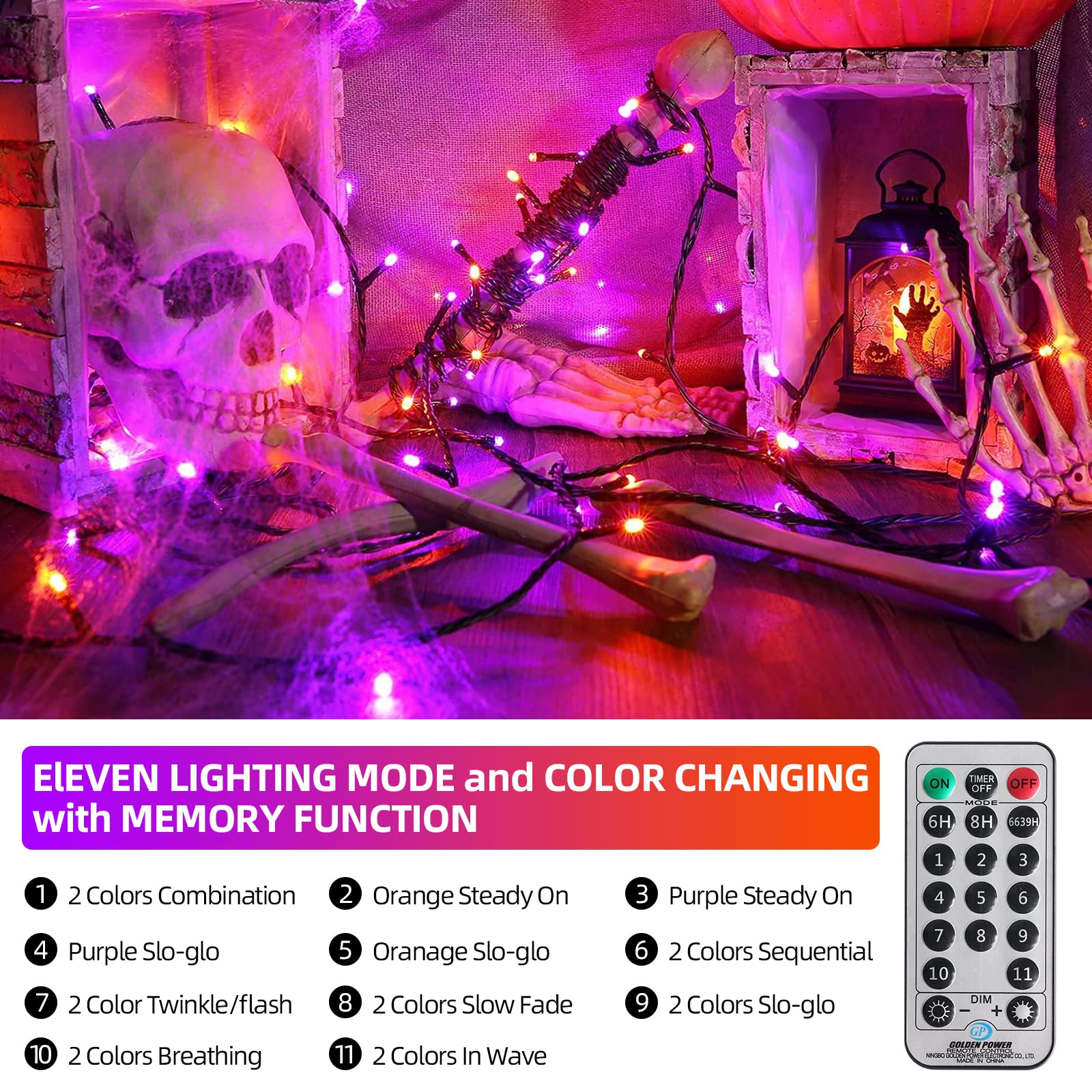 XTF2015 105ft Color Changing LED String Lights - Waterproof Orange Purple for Halloween Indoor Outdoor Decor