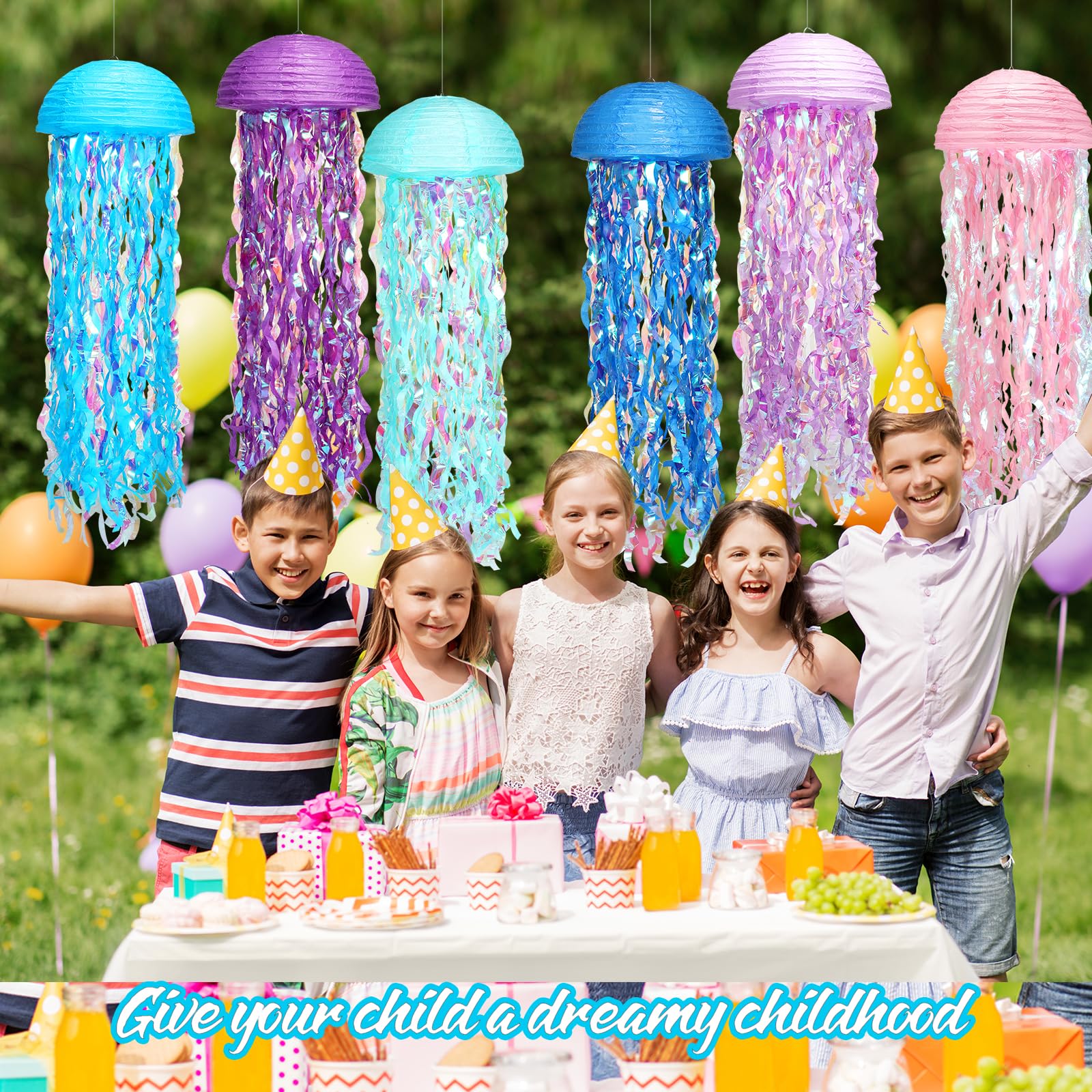 Pink Blue Purple Jellyfish Paper Lanterns, Under The Sea Party Decorations With Hooks+Rope, Hanging Jellyfish Paper Lanterns For