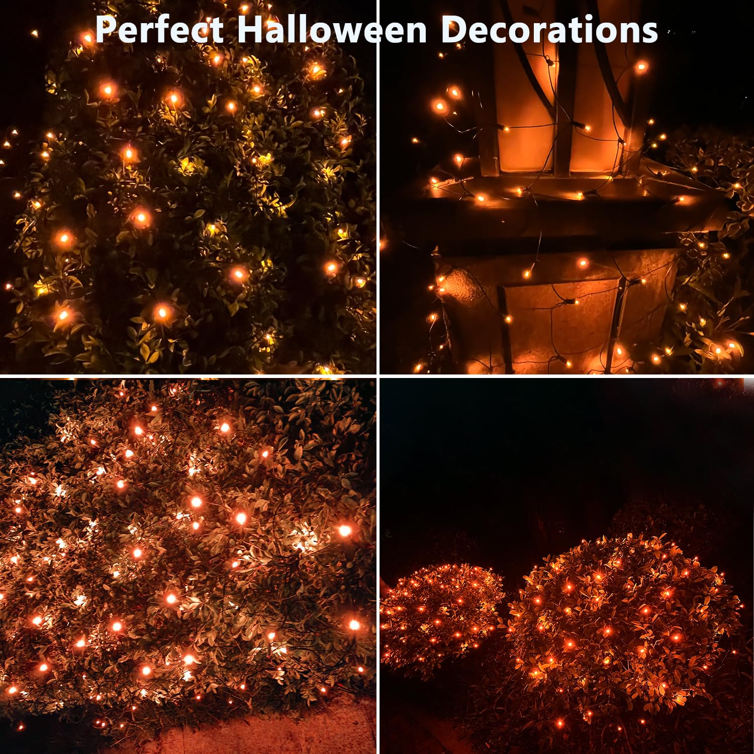 Halloween Lights Outdoor,100Led 5Ftx5Ft Orange Halloween Net Lights With Connectable, Waterproof ,Ul Certified And Durable Green Wire Design For Bushes,Shrubs,Halloween Decorations Outdoor(Orange)